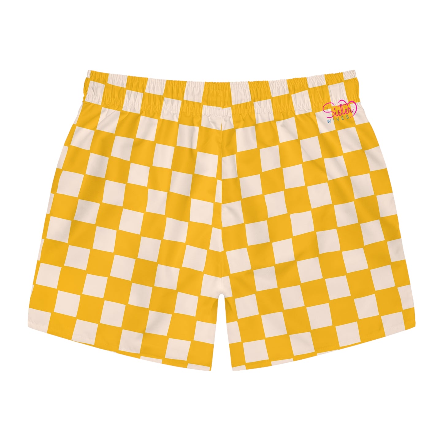 Yellow Checkered Swim Trunks for Men – Retro Fast-Dry Board Shorts with Drawstring | XS–3XL Summer Swimwear