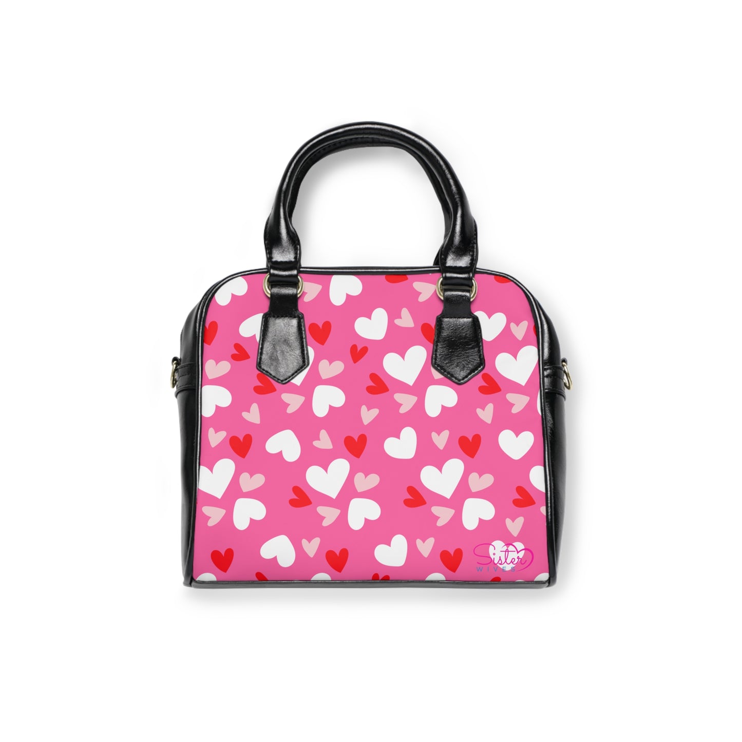 Pink Valentine’s Heart Print Shoulder Handbag – Love-Themed PU Leather Purse, Polyamory & ENM Friendly Gift, Swinger Lifestyle Fashion Bag