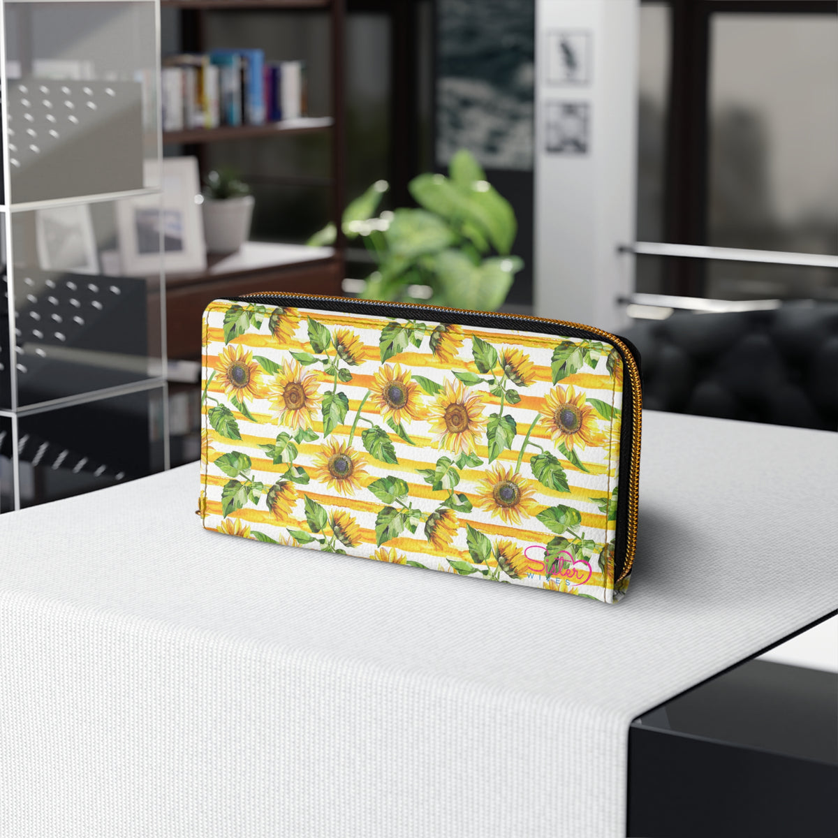 Sunflower Zipper Wallet – Floral Zip-Around Wallet, Sunflower Print Clutch, Cottagecore Farmhouse Accessory, Gift for Sunflower Lovers
