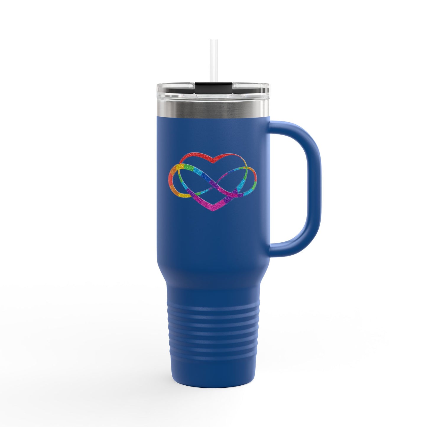 40oz Insulated Travel Mug – Rainbow Heart Infinity Logo, Double-Wall Stainless Tumbler