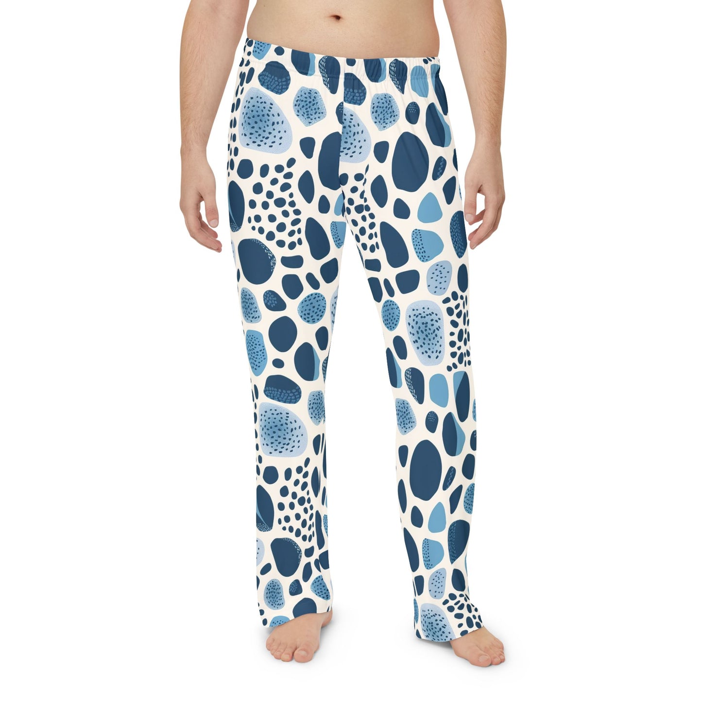 Men's Spotted Blue Mosaic Print Pajama Pants Men’s Boho Abstract Pajama Pants | Teal & Blue Modern Lounge Pants | Polyamory & ENM Friendly Sleepwear | Soft Cozy Gift