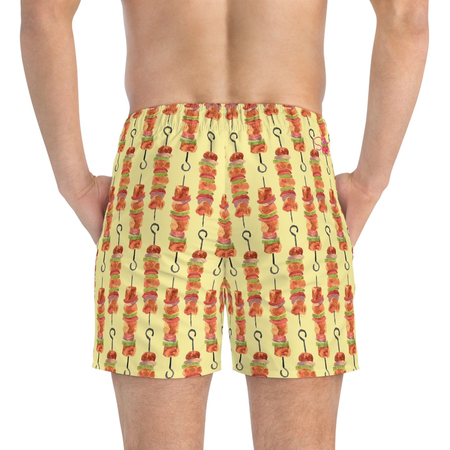 Men’s BBQ Swim Trunks – Grill & Cookout Boardshorts | Funny Food Print Swimwear | Fast-Dry Summer Swim Shorts