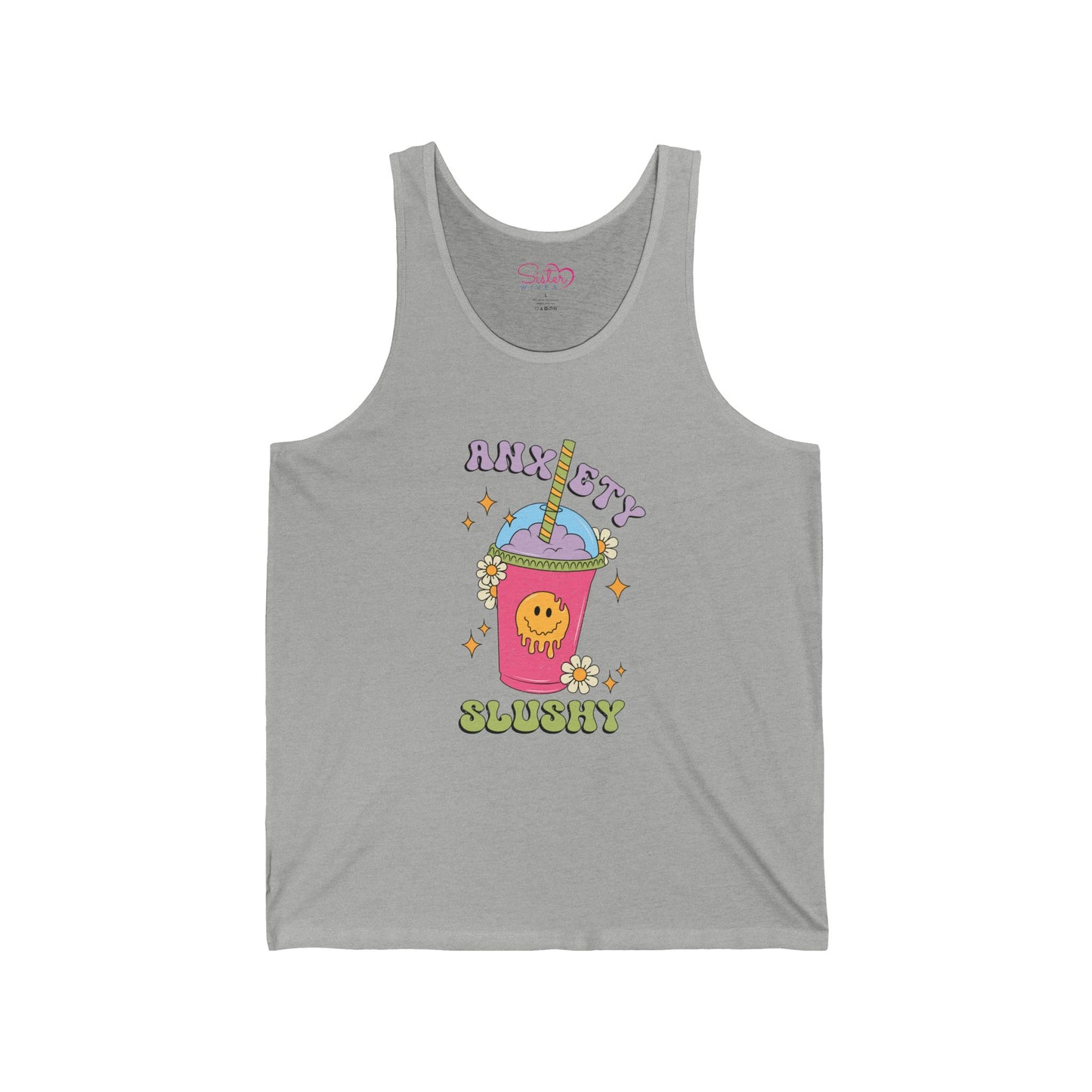 Funny Anxiety Unisex Jersey Tank – Polyamory ENM Swinger Friendly Apparel | Mental Health Humor Statement Tank | Bella+Canvas