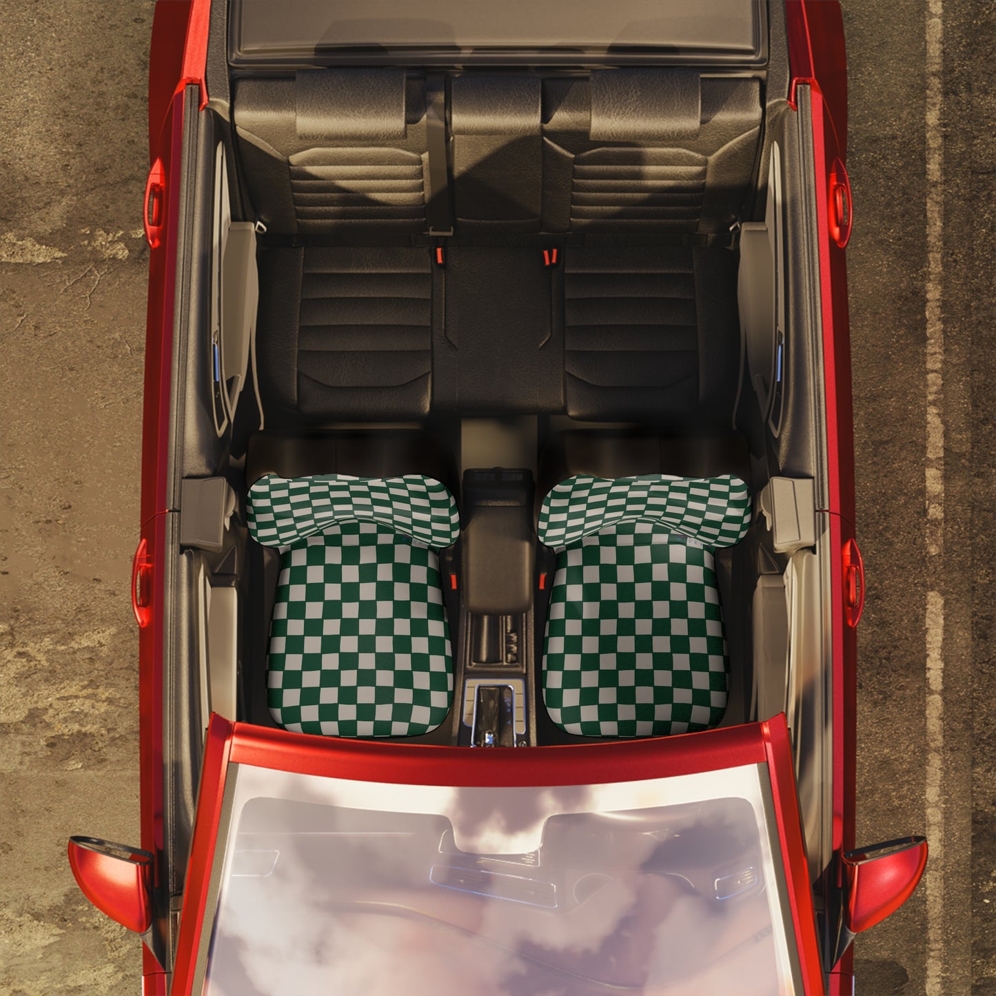 Green Checkerboard Car Seat Covers | Retro Checkered Auto Decor | Modern Boho Seat Covers | Polyamory & ENM Friendly