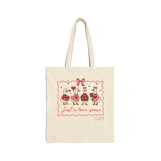 Just A Love Goose Canvas Tote Bag – Cute Cotton Tote with Whimsical Goose Art | Everyday Market & Library Bag