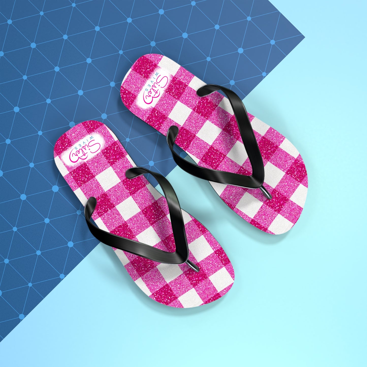 Pink Gingham Flip Flops for Women | Ethical Non Monogamy & Poly Lifestyle Sandals