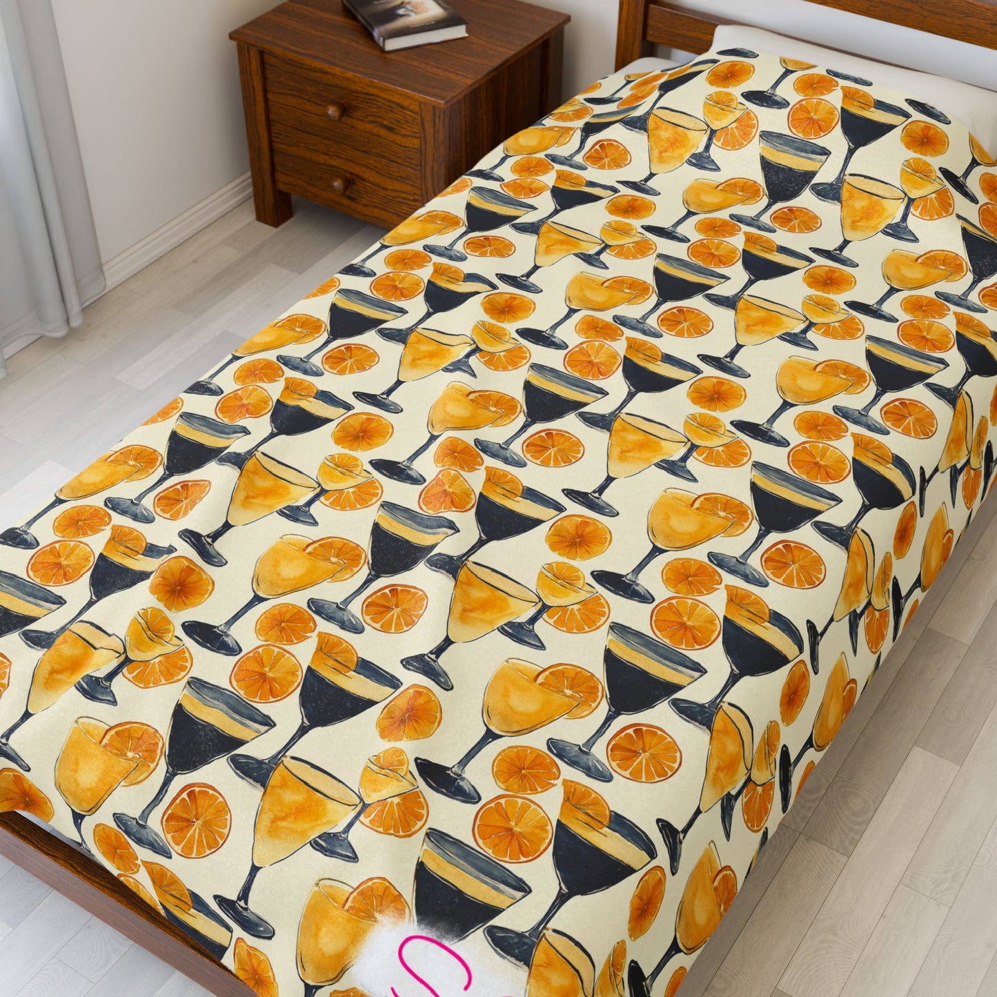 Lemon Cocktail Throw Blanket | Citrus Cocktail Cozy Blanket | Retro Kitchen & Bar Decor | Polyamory & ENM Friendly Home Decor | Swinger Lifestyle Cozy Blanket | Minimalist Blush Stripe Throw