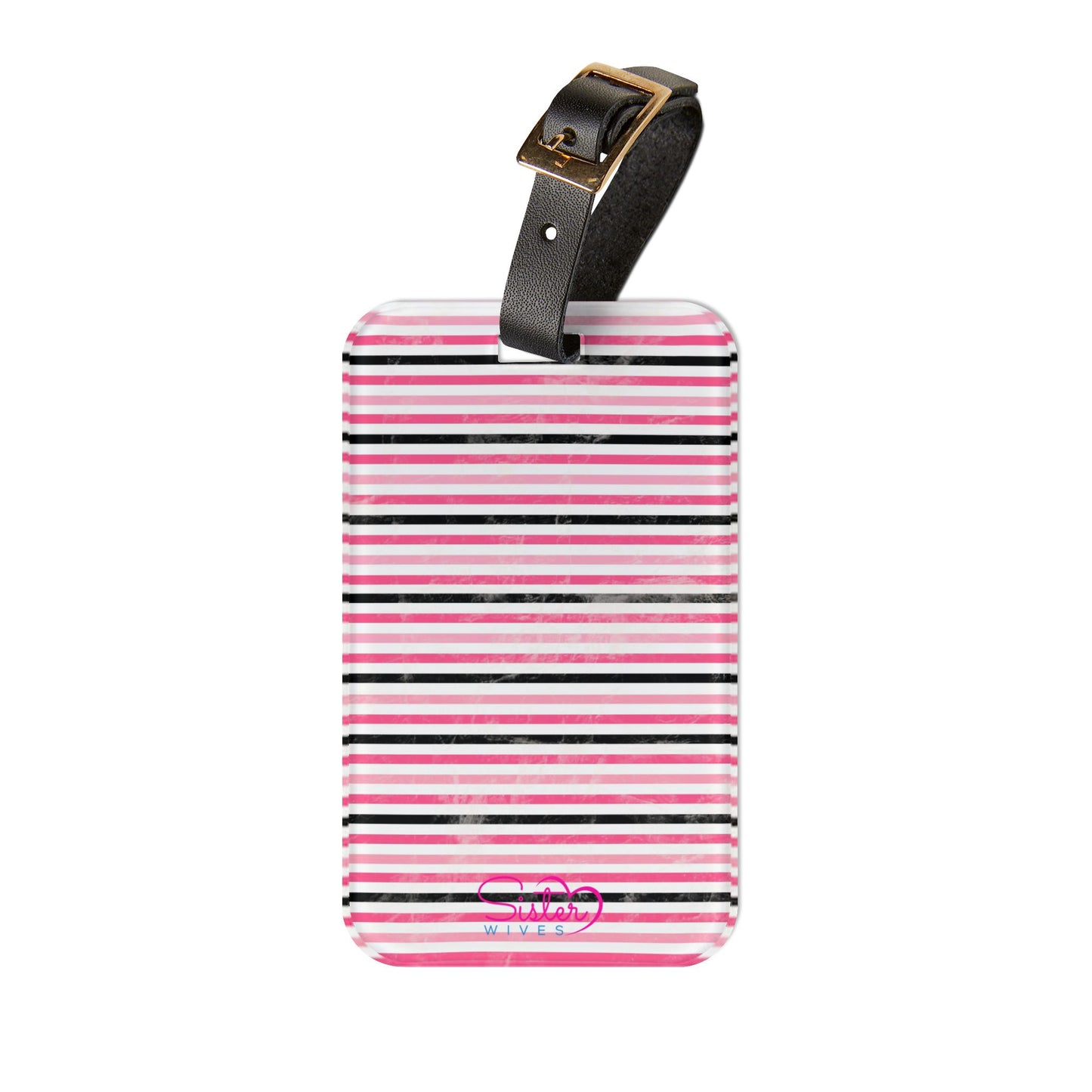 Pink Striped Luggage Tag – Polyamory ENM Pride Travel Accessory, Acrylic Suitcase Tag with Adjustable Strap