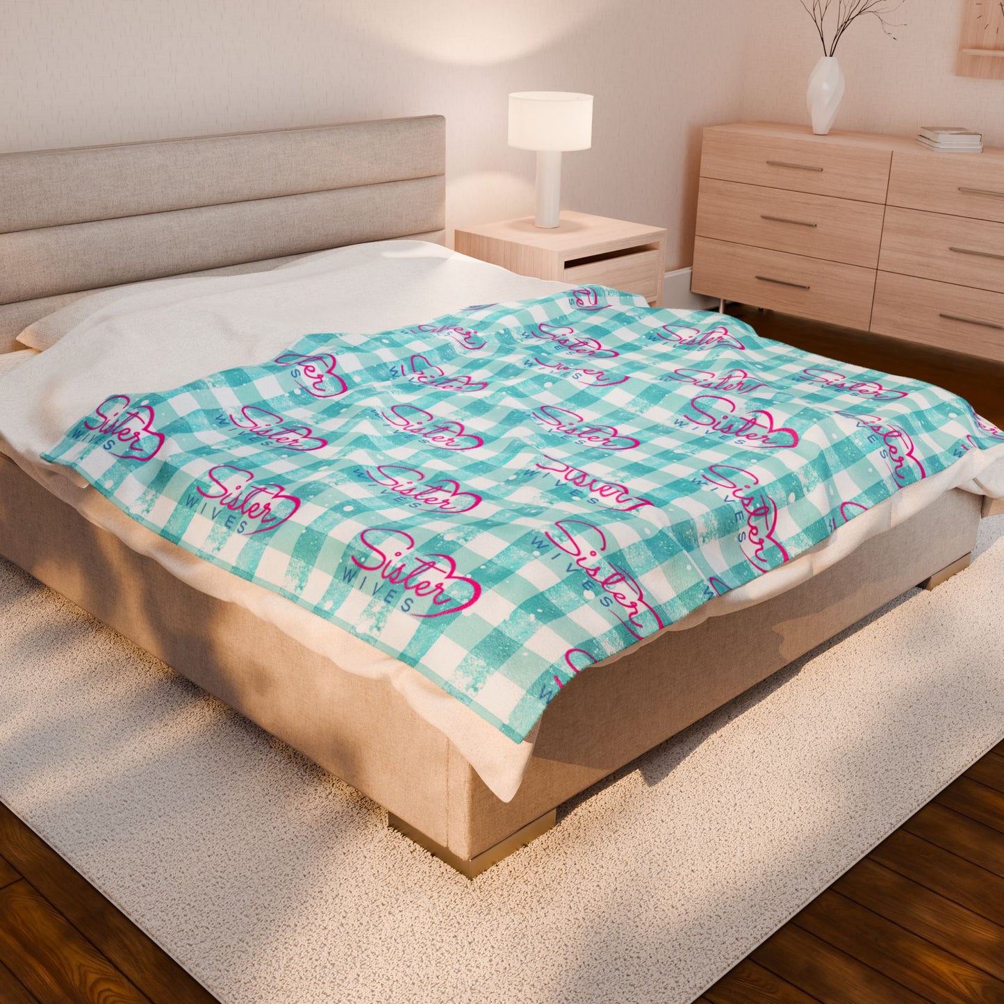 Sister Wives Light Blue Gingham Velveteen Plush Blanket