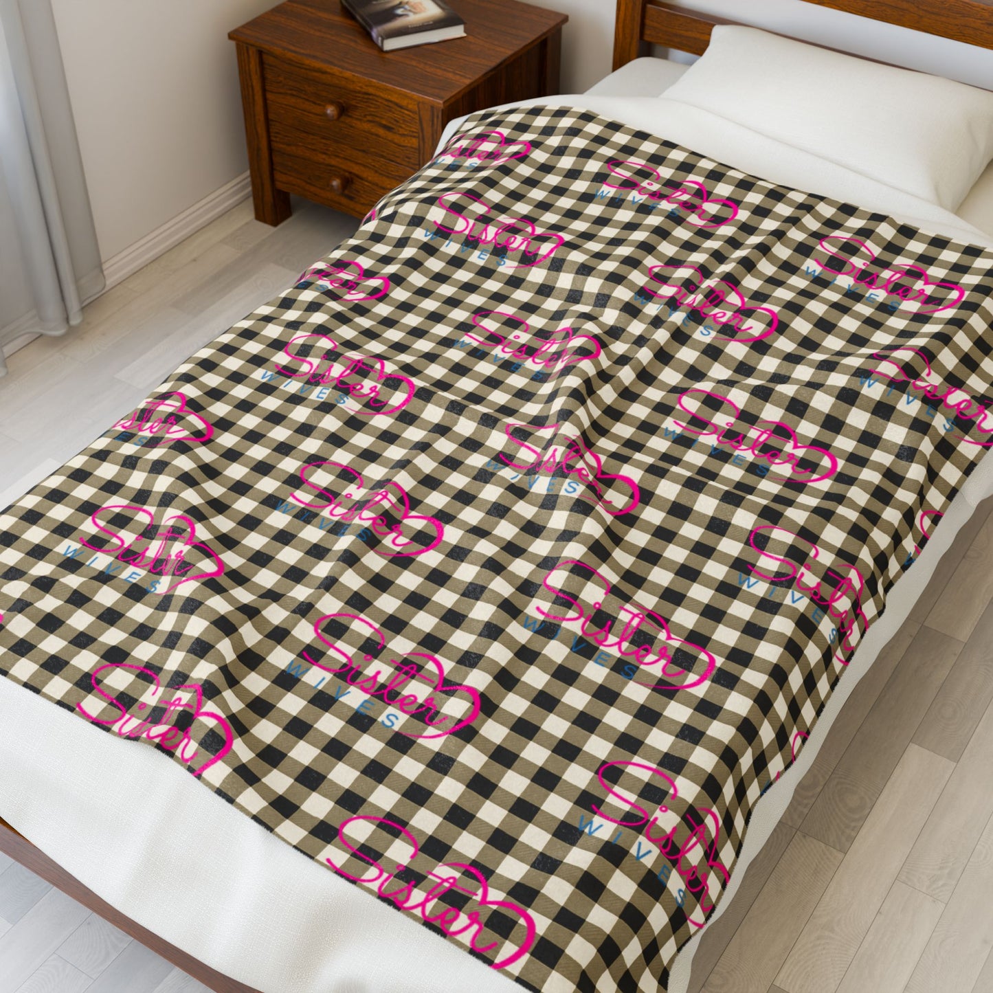 Sister Wives Black & White Checkered Velveteen Plush Blanket