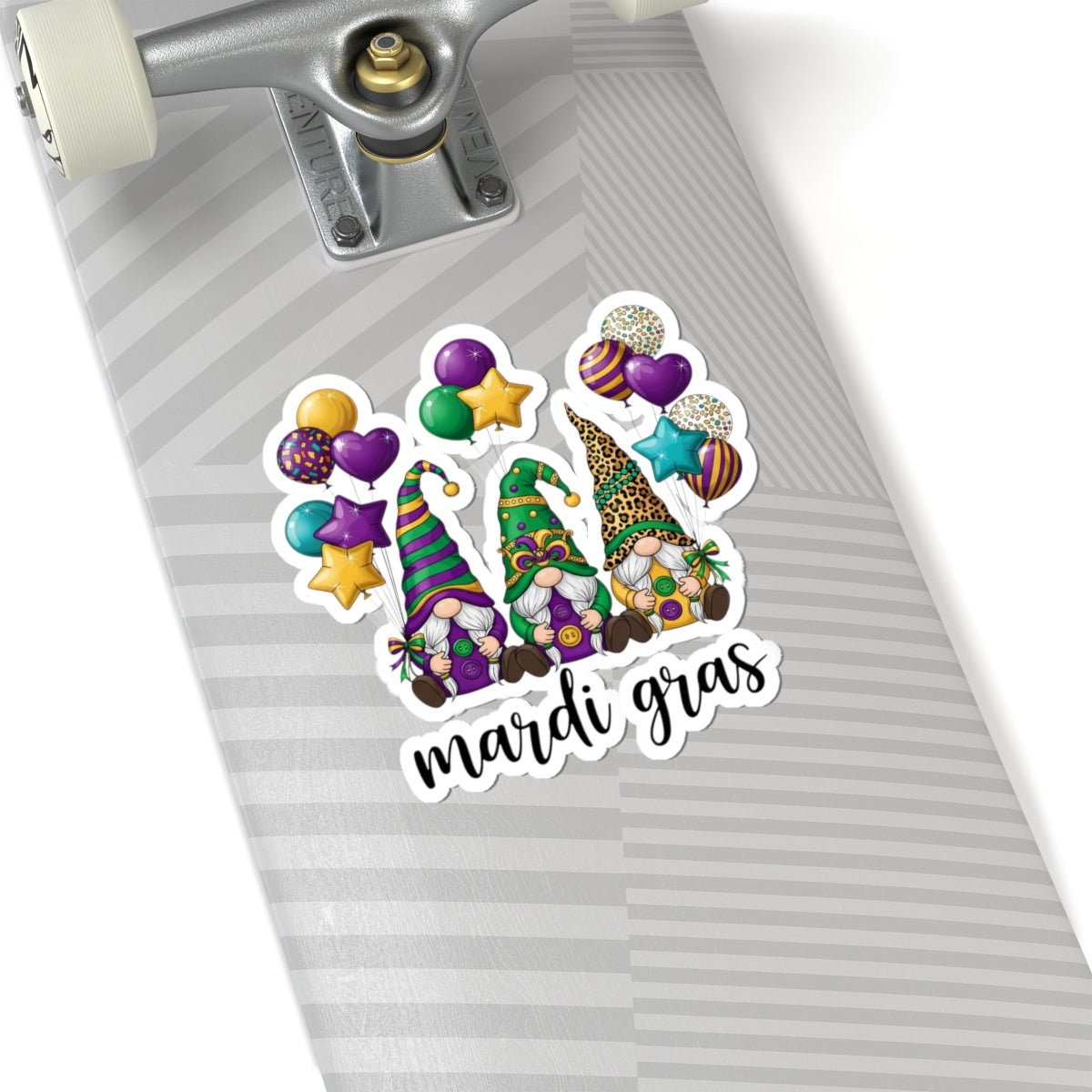 Mardi Gras Throuple Gnomes Kiss-Cut Sticker | Polyamory ENM Pride Vinyl Decal | Chosen Family Gnome Sticker | Mardi Gras Laptop Sticker