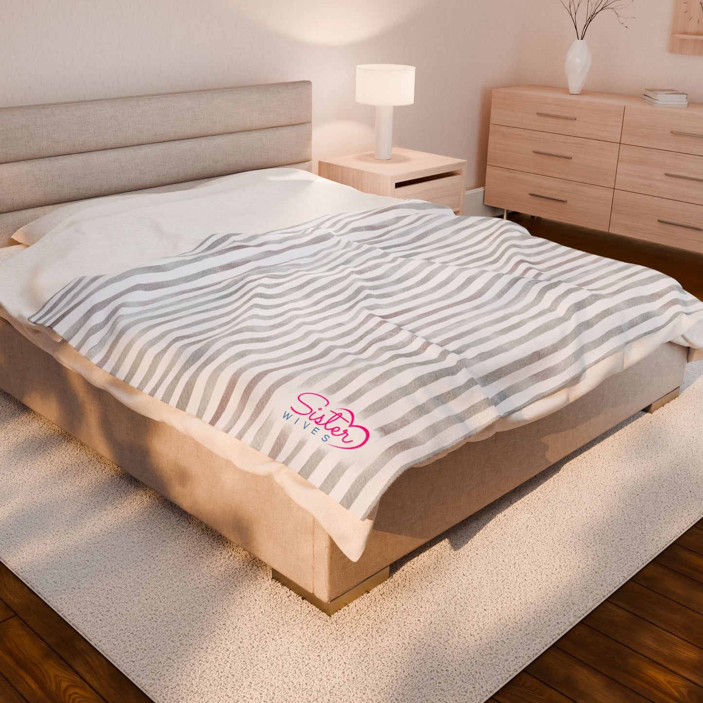 Soft Stripe Throw Blanket – Polyamory Sisterwives ENM Friendly Home Decor | Swinger Lifestyle Cozy Blanket | Minimalist Blush Stripe Throw