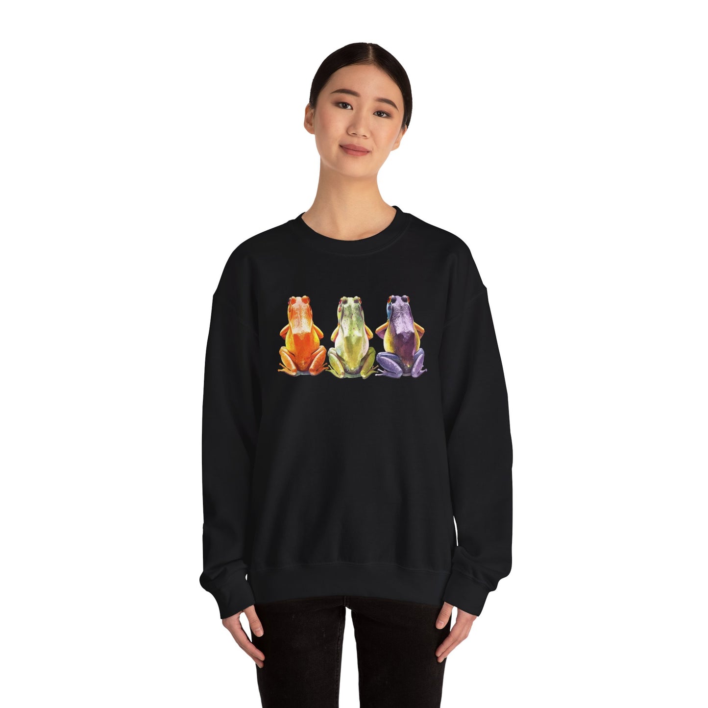 Three Frogs Crewneck Sweatshirt | Chosen Family Symbol Pullover | Polyamory & ENM Cozy Apparel | Whimsical Nature Graphic Sweatshirt