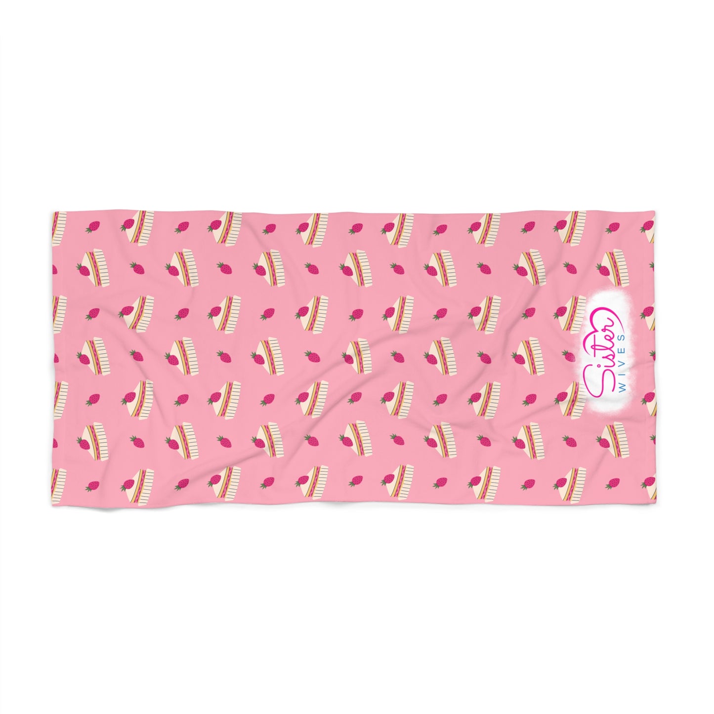 Pink Cake Slice Beach Towel | Polyamory & ENM Friendly | Cute Dessert Aesthetic | Lifestyle Cruise & Resort Pool Towel | Sisterwives Collection