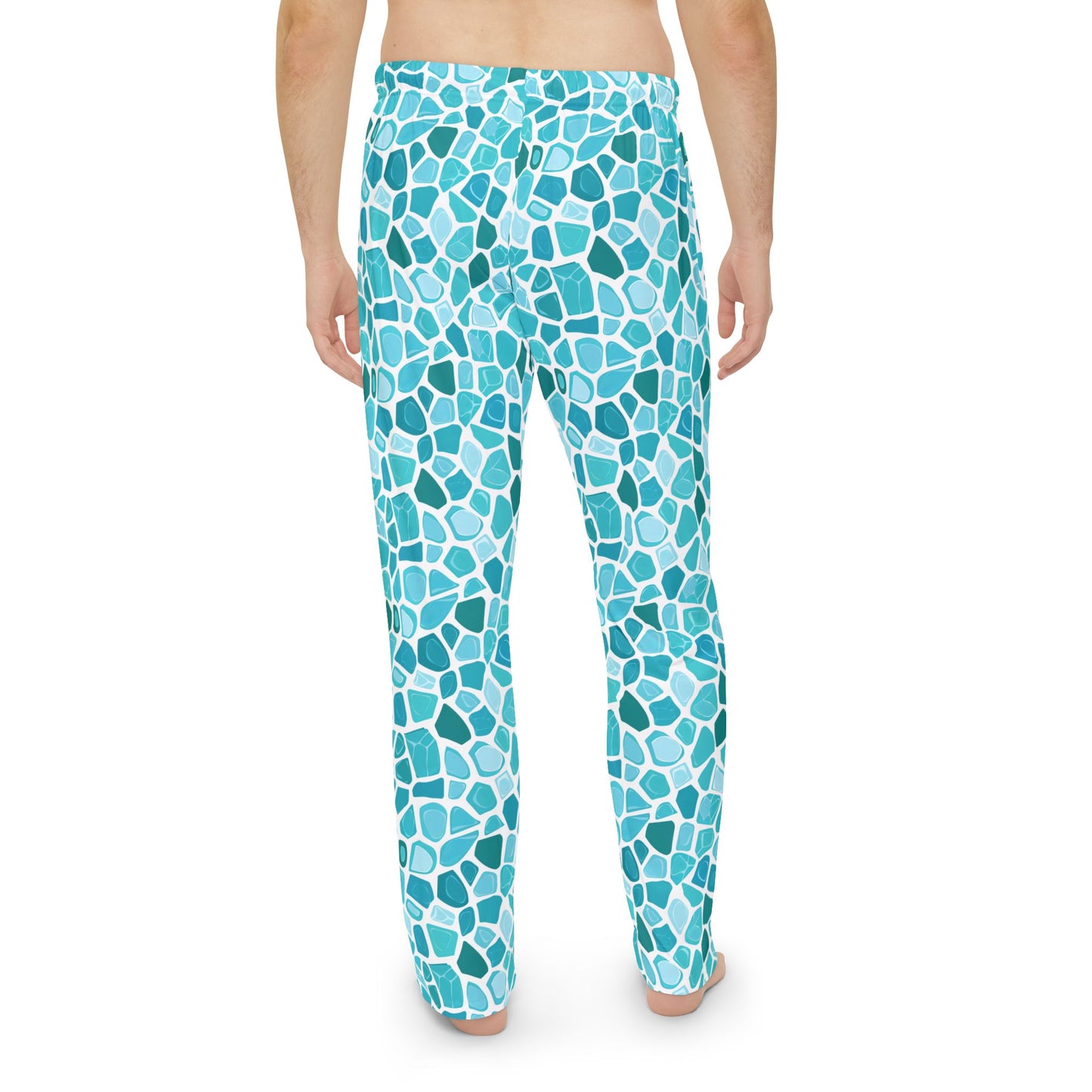 Men's Blue Mosaic Print Pajama Pants Men’s Boho Abstract Pajama Pants | Teal & Blue Modern Lounge Pants | Polyamory & ENM Friendly Sleepwear | Soft Cozy Gift