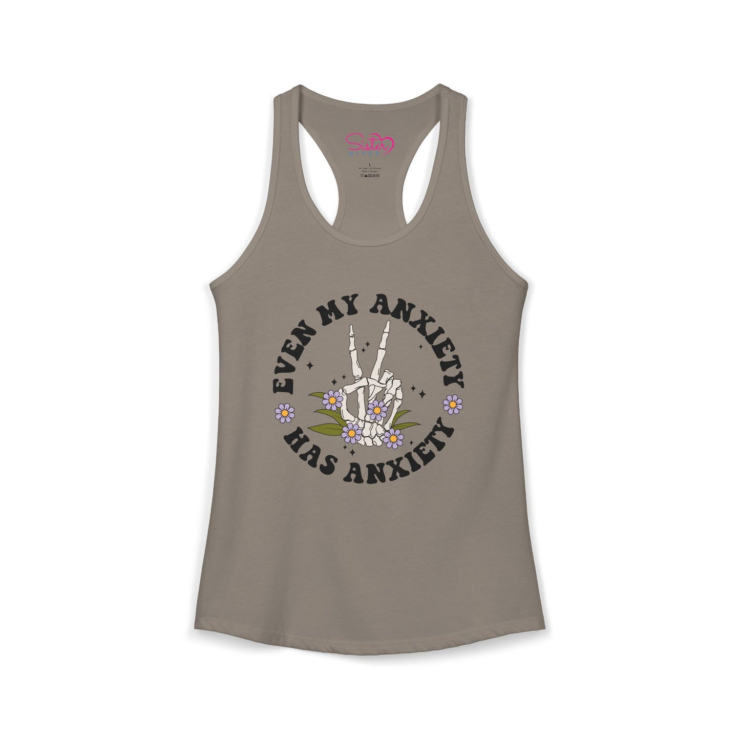 Even My Anxiety Has Anxiety Racerback Tank – Funny Mental Health Shirt | Cute Anxiety Humor Tank | Self Care Graphic Top
