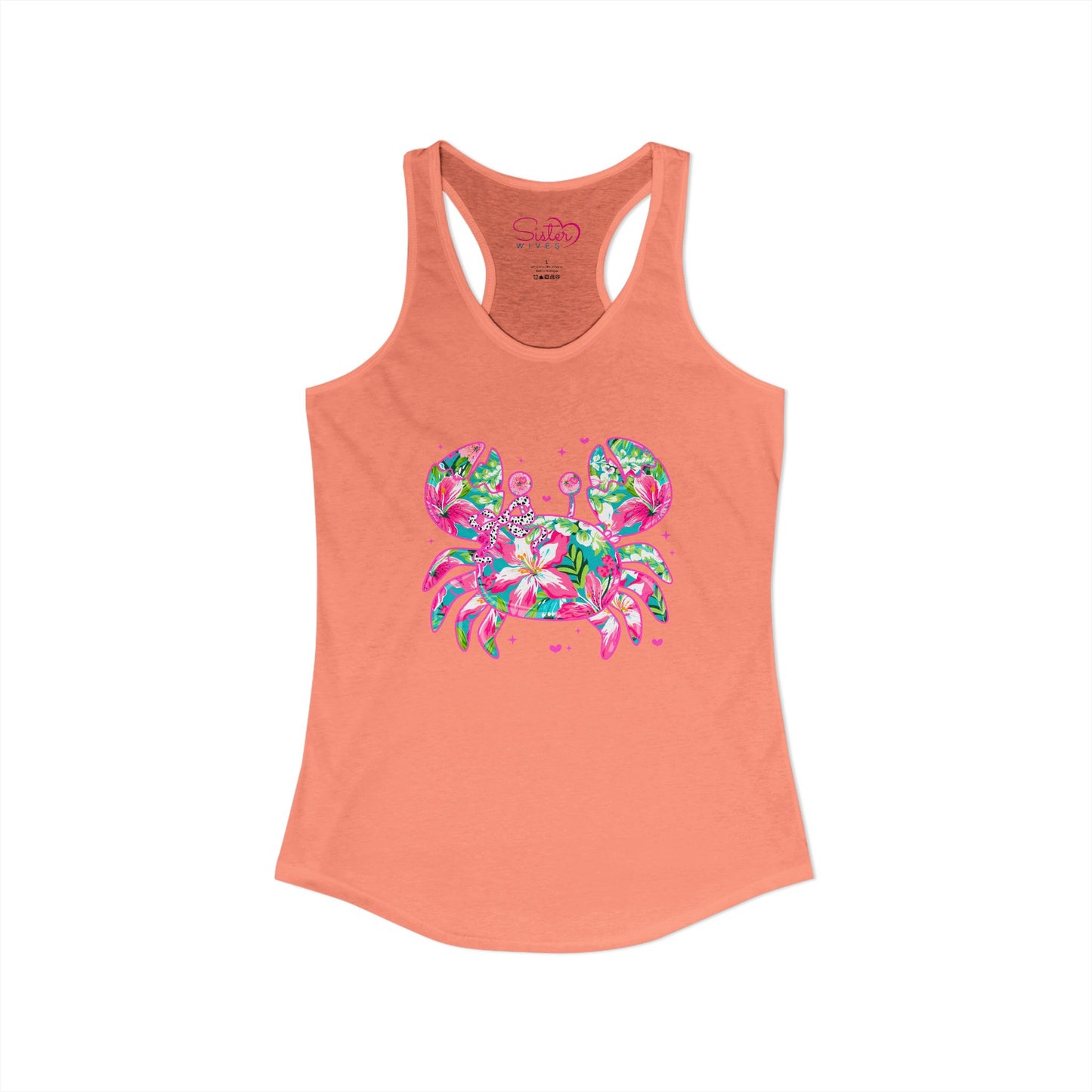 Floral Crab Racerback Tank – Cute Beach Tank Top | Coastal Summer Shirt | Tropical Ocean Graphic Tank