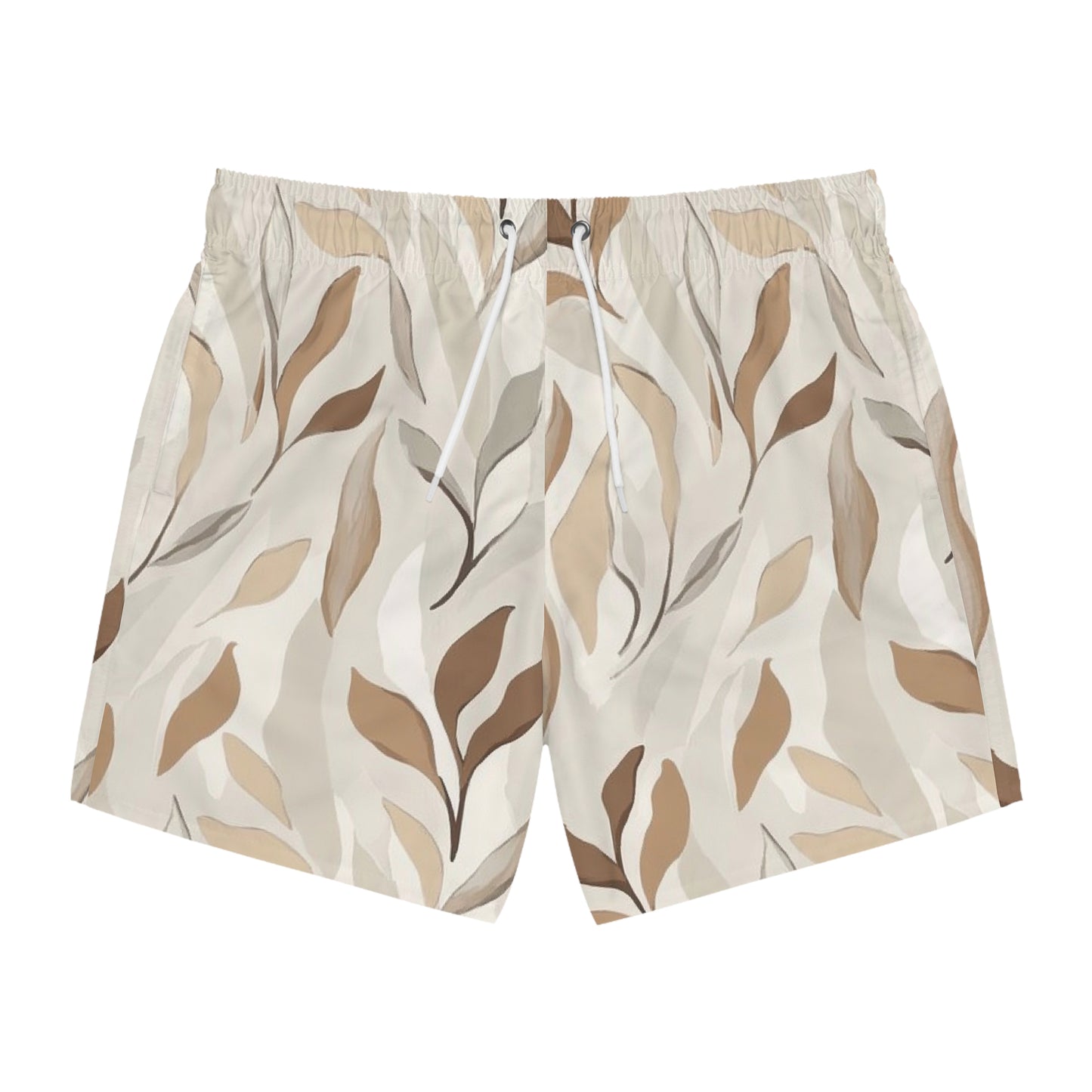 Men’s Boho Abstract Swim Trunks – Neutral Earth Tone Boardshorts | Modern Minimalist Swimwear | Fast-Dry Men’s Swim Shorts