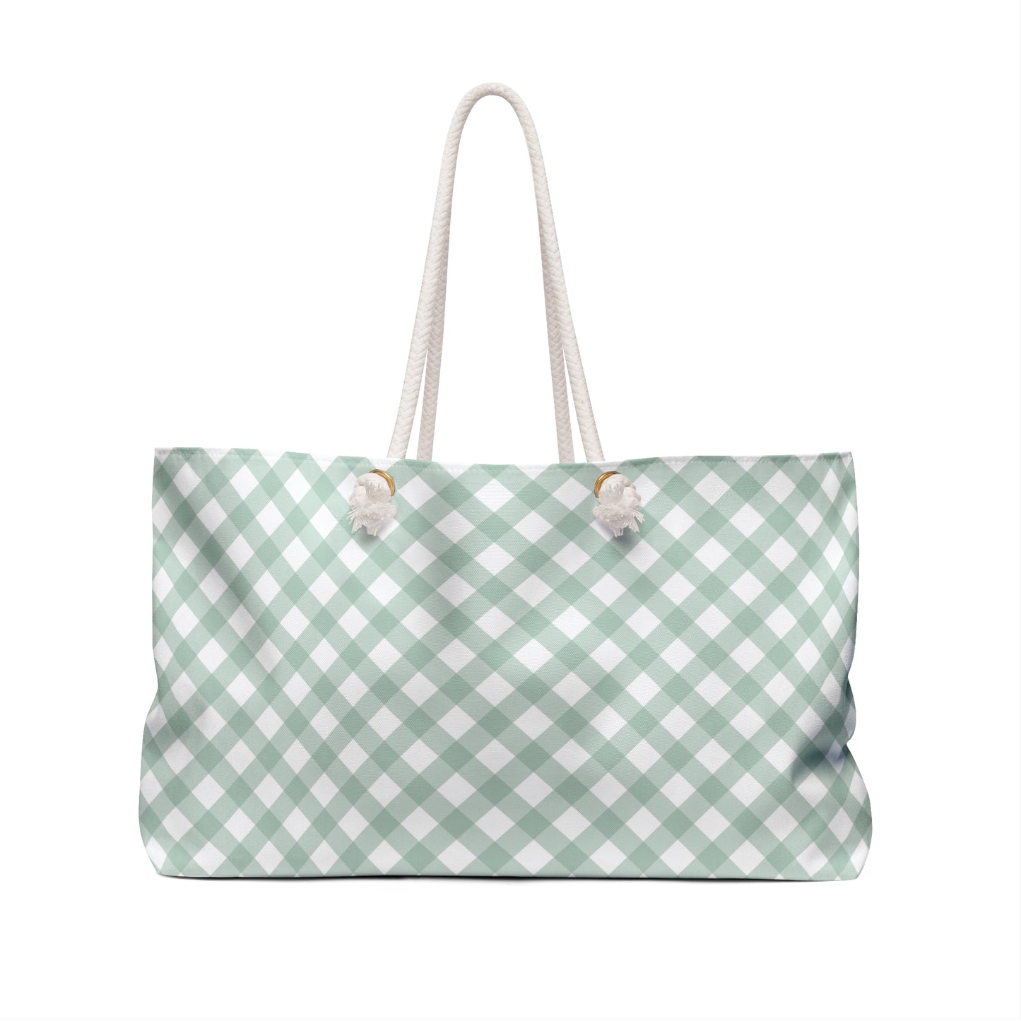 Sage Gingham Weekender Tote Bag | Soft Green Aesthetic Travel Bag | Sisterwives Polyamory Overnight Tote | Ethical Non-Monogamy Gift