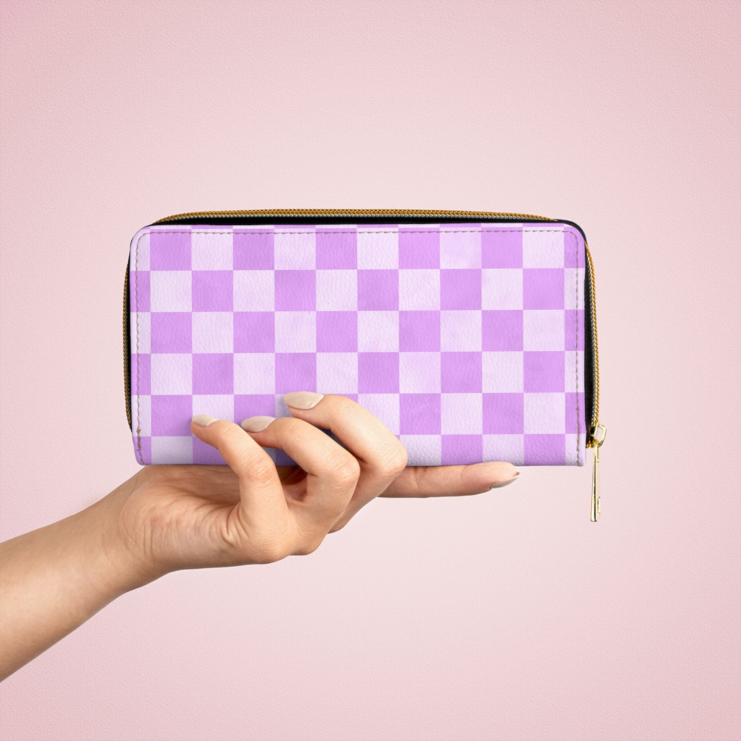 Checkered Purple Zipper Wallet | Polyamory Friendly Accessory | ENM Lifestyle Wallet | Inclusive Chosen Family Gift | Colorful Retro Checker Wallet