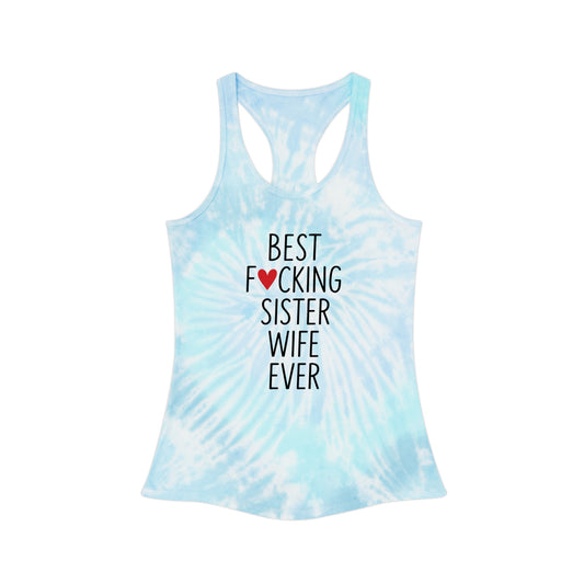 Best F*cking Sister Wife Light Blue Tie Dye Racerback Tank Top, Summer Fashion, Beach Wear, Casual Outfit, Festival Attire, Yoga Top