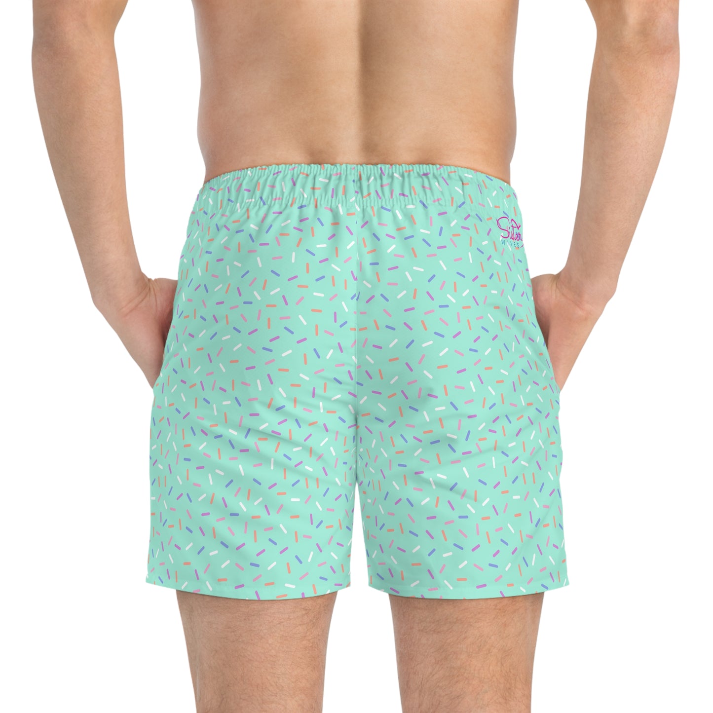Men’s Rainbow Sprinkle Swim Trunks – Pastel Confetti Summer Swim Shorts, Fun Pool & Beach Board Shorts, Fast-Dry AOP Trunks