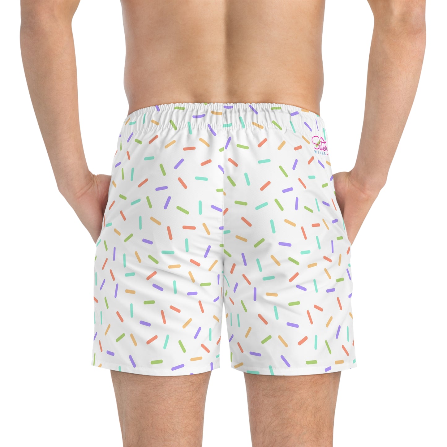 Men’s Rainbow Sprinkle Swim Trunks – Pastel Confetti Summer Swim Shorts, Fun Pool & Beach Board Shorts, Fast-Dry AOP Trunks