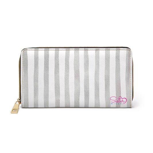 Stripe Zip Up Wallet – Polyamory Sisterwives ENM Friendly Wallet | Swinger Lifestyle Accessory | Minimalist Blush Stripe Zipper Wallet
