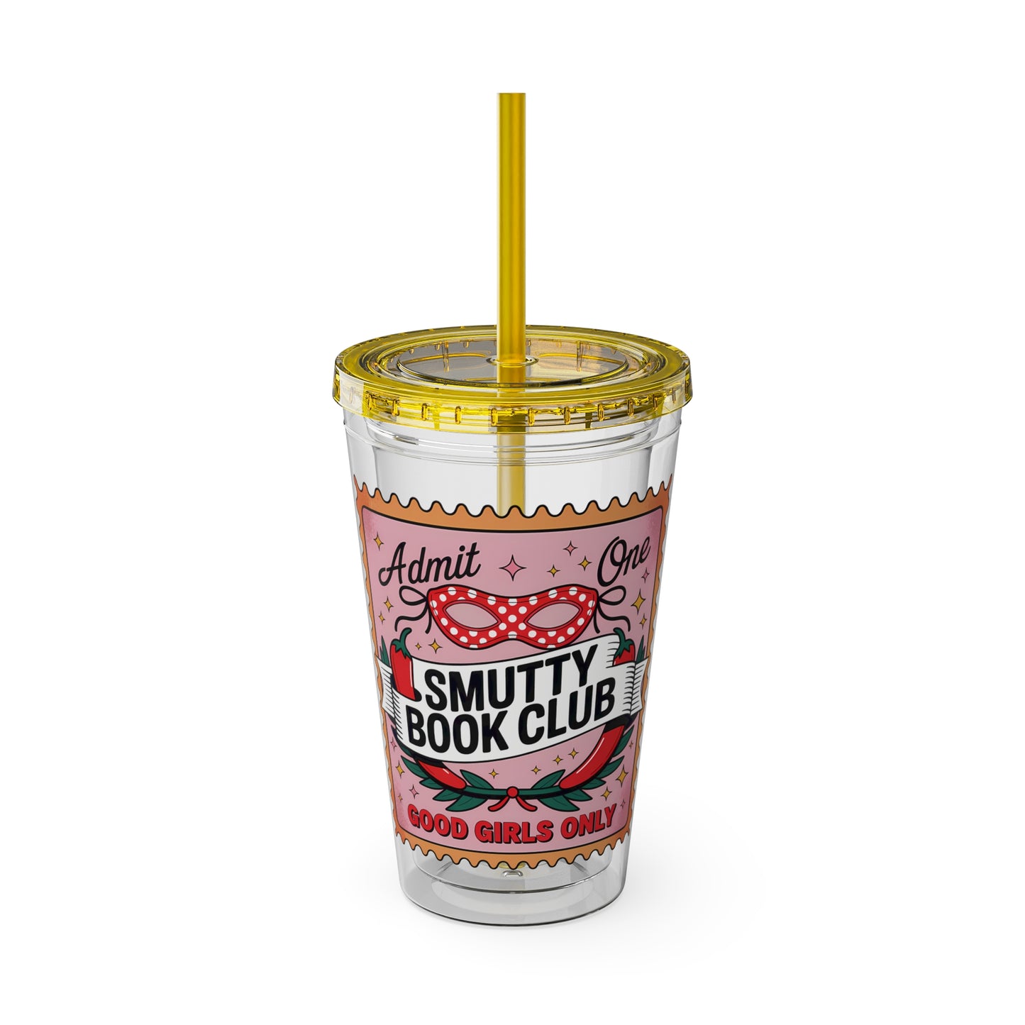 Admit One: Smutty Book Club – 16oz Sunsplash Tumbler | Polyamory Pride Cup | ENM Lifestyle Drinkware | Swinger Aesthetic Travel Cup | Spicy Romance Reader Gift | Poly, Open Relationship, Hotwife Vibes...