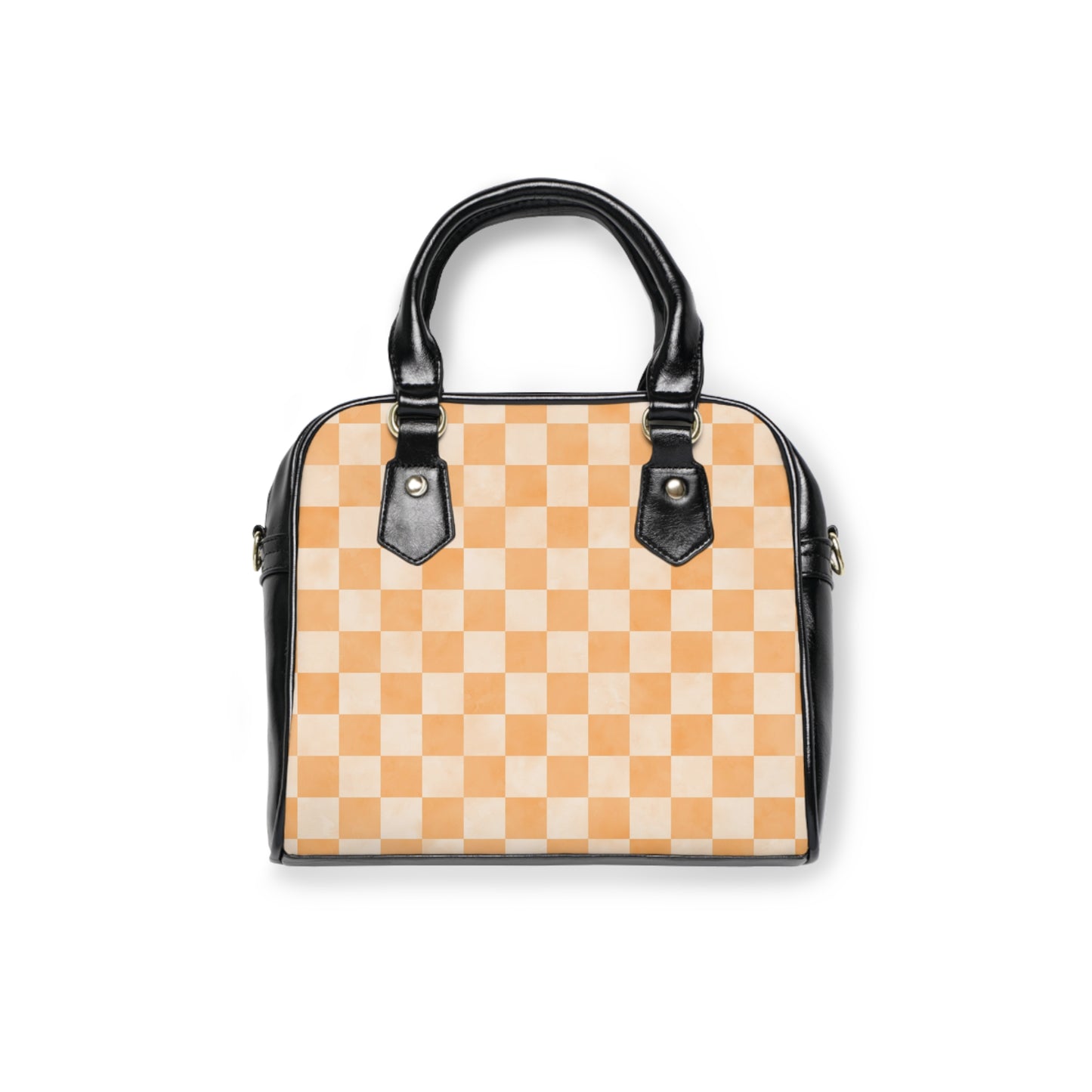 Peach Checkered Shoulder Handbag – Soft Retro Checkerboard PU Leather Purse, Polyamory & ENM Friendly Fashion Bag, Love-Positive Gift