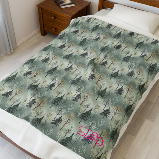 Forest Camo Plush Blanket | Woodland Aesthetic Throw | Polyamory & ENM Cozy Velveteen Blanket | Chosen Family Home Decor