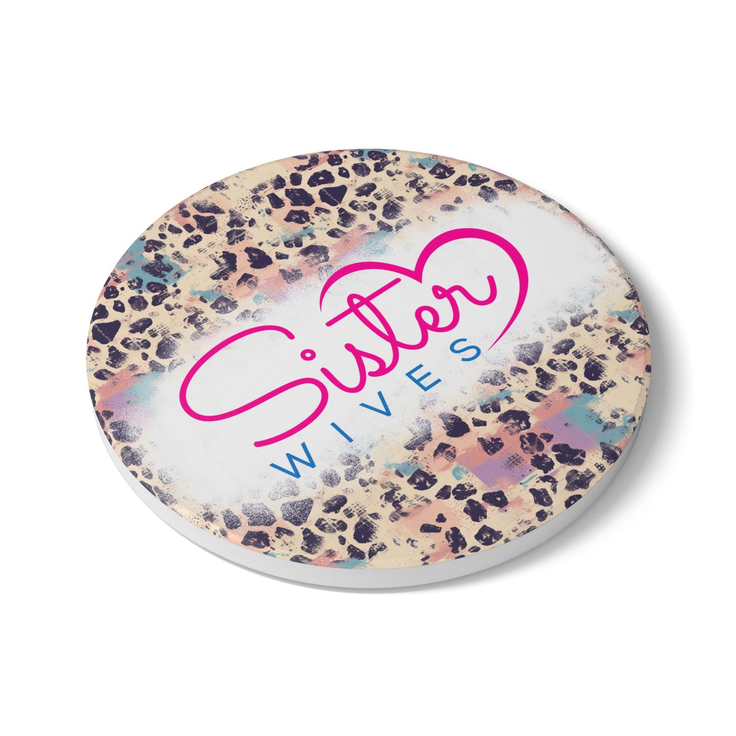 Sister Wives Pink Cheetah Ceramic Coaster, Unique Gift for Friends, Home Decor, Wedding Favors, Birthday Present, Celebratory Gift