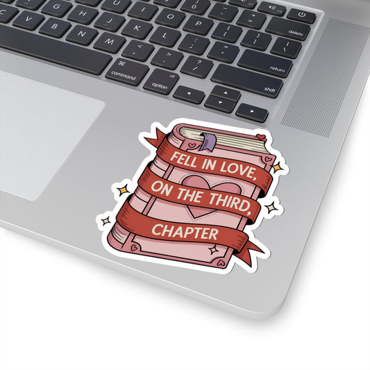 Fell in Love on the Third Chapter Sticker – Polyamory Throuple Vinyl Decal, ENM Pride Book Lover Sticker, Non-Monogamy Romance Kiss-Cut Sticker