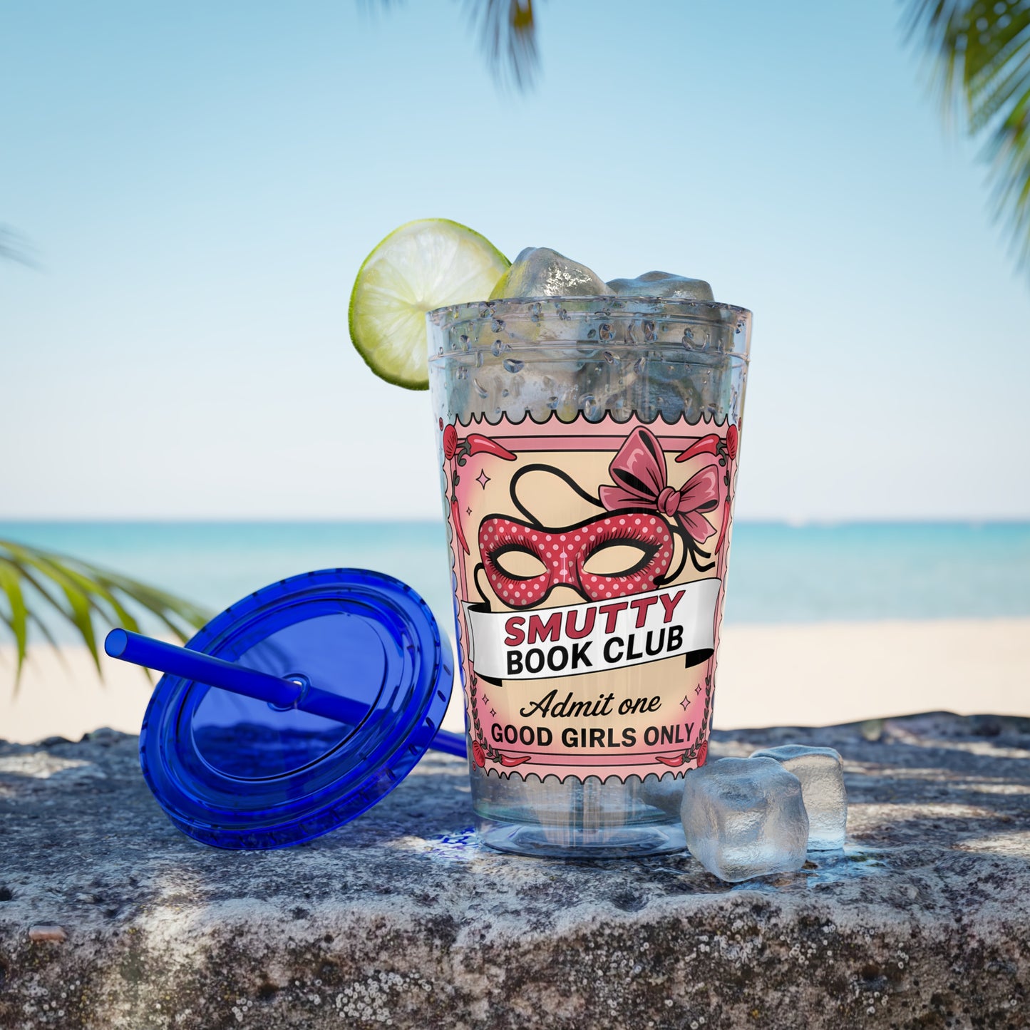 Admit One: Smutty Book Club – 16oz Sunsplash Tumbler | Polyamory Pride Cup | ENM Lifestyle Drinkware | Swinger Aesthetic Travel Cup | Spicy Romance Reader Gift | Poly, Open Relationship,...