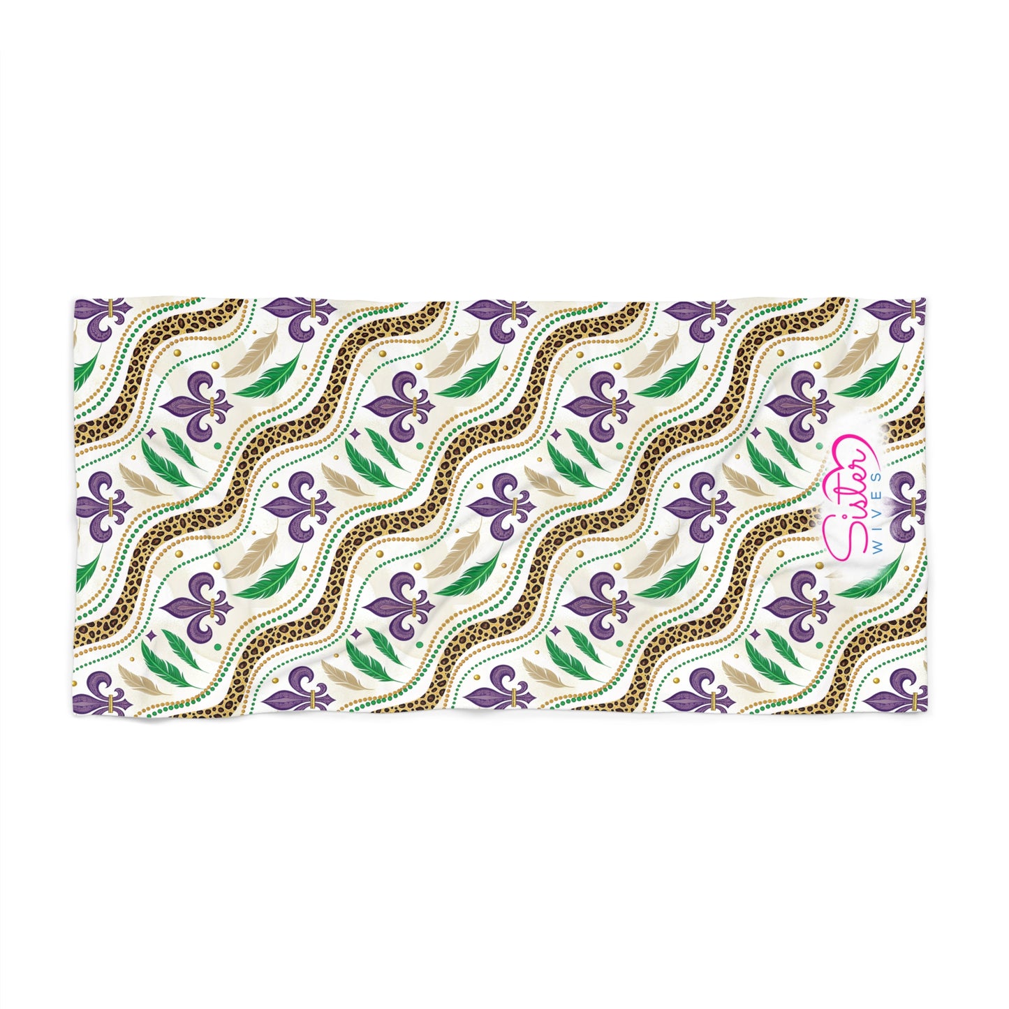 Mardi Gras Cheetah Print Beach Towel | Polyamory ENM Friendly | Matching Couple & Throuple Towel | Festival Cruise Pool & Resort Towel