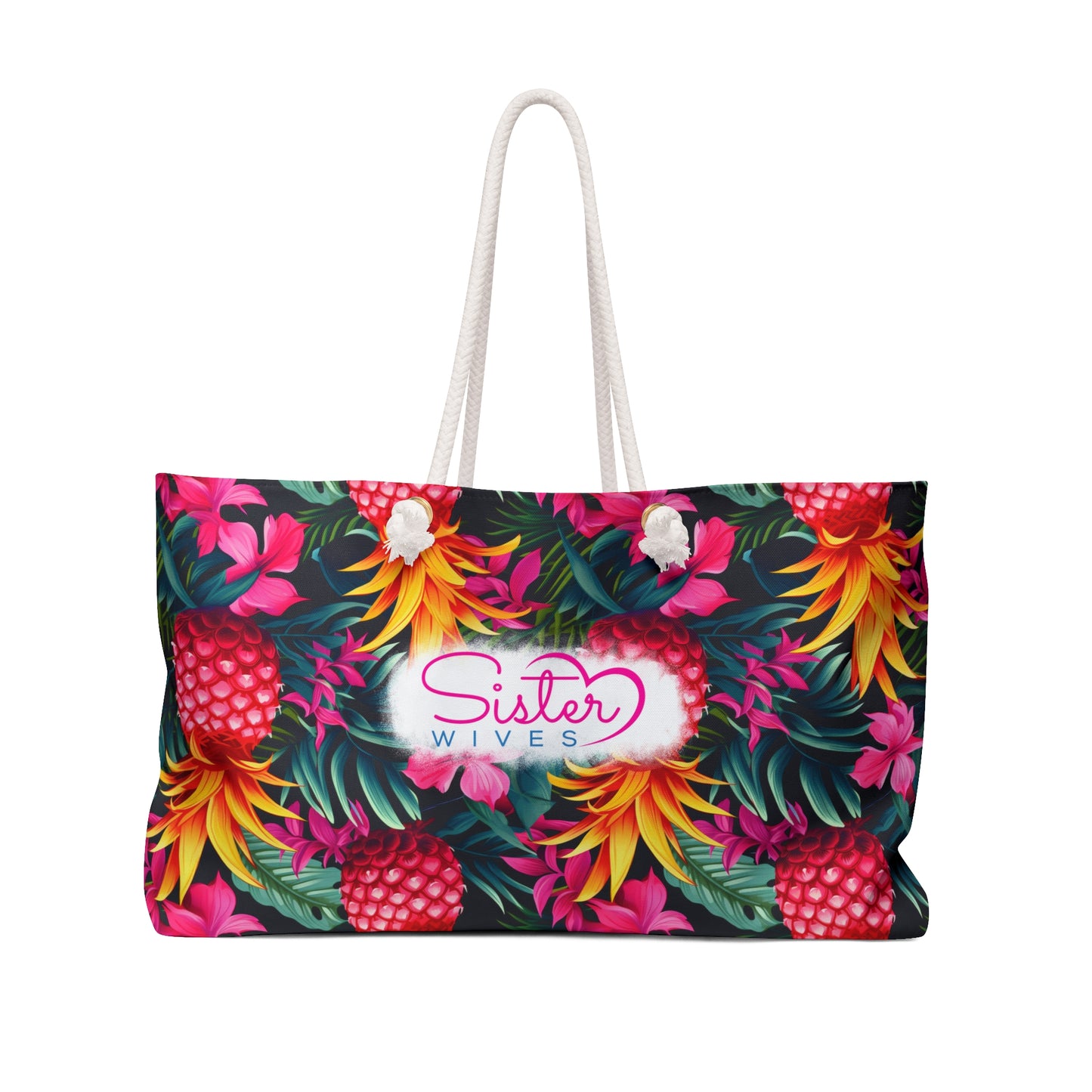 Pink Upside Down Pineapple Tropical Floral Weekender Bag, Perfect for Weekend Getaways, Sister Wives Gifts, Travel Tote, Beach Bag, Summer Essentials