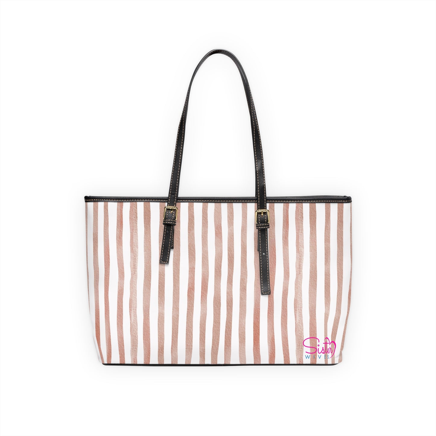XL Stripe Shoulder Purse – Polyamory Sisterwives ENM Friendly Tote | Swinger Lifestyle Handbag | Soft Blush Minimalist Weekend Bag