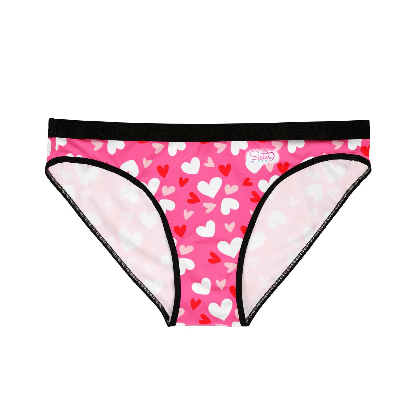 Pink Women’s Valentine’s Heart Print Underwear – Polyamory & Swinger Friendly Panties, ENM Pride Lingerie, Matching Couples & Sets Available