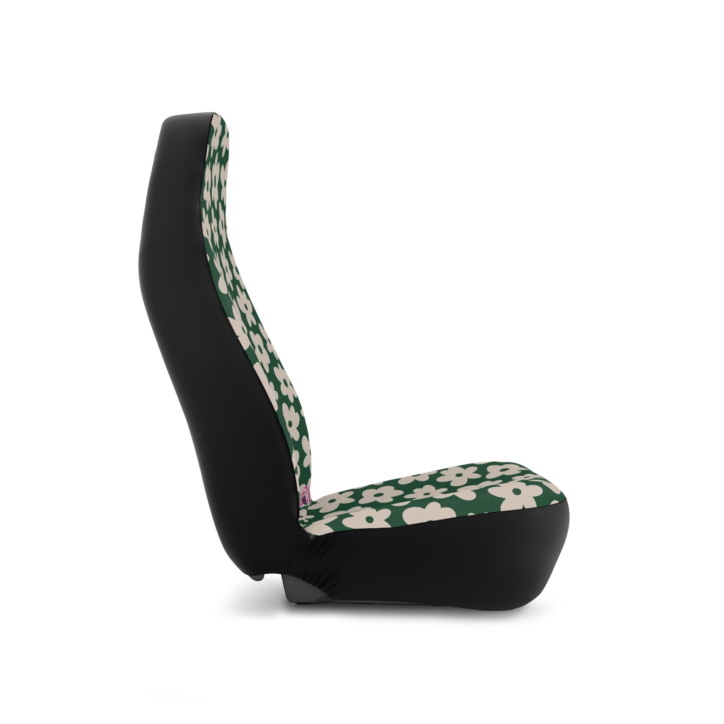 Green Floral Car Seat Covers | Retro Daisy Auto Decor | 70s Flower Power Seat Covers | Polyamory & ENM Friendly
