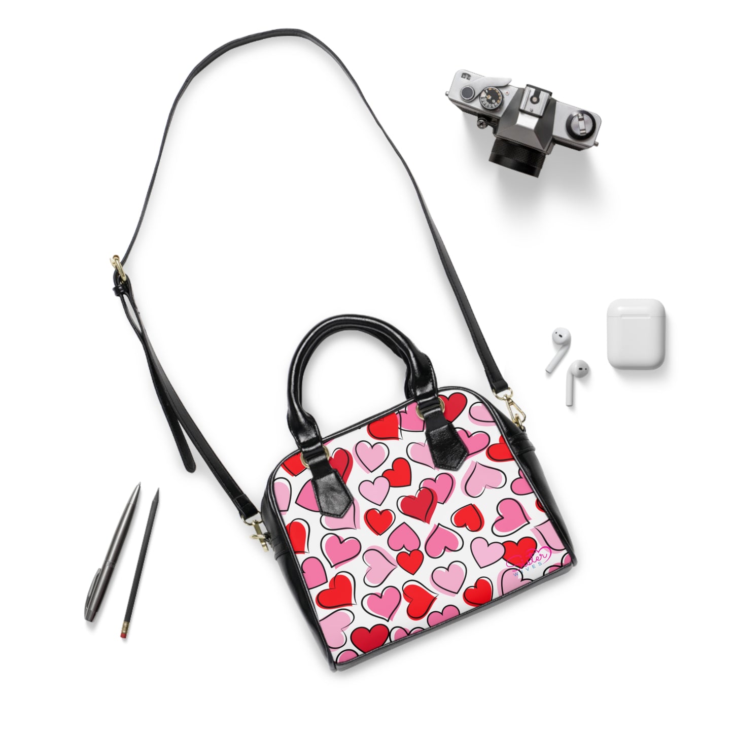 White Valentine’s Heart Print Shoulder Handbag – Love-Themed PU Leather Purse, Polyamory & ENM Friendly Gift, Swinger Lifestyle Fashion Bag