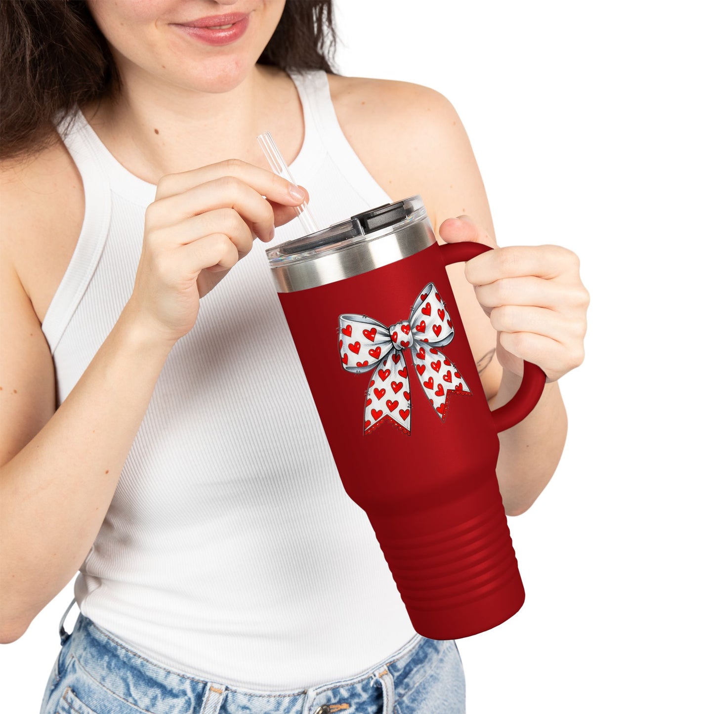 Coquette Bow 40oz Insulated Travel Mug – Coquette Aesthetic Stainless Steel Tumbler with Straw | Cute Feminine BPA-Free Cup