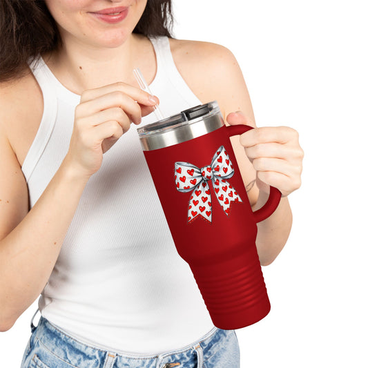 Coquette Bow 40oz Insulated Travel Mug – Coquette Aesthetic Stainless Steel Tumbler with Straw | Cute Feminine BPA-Free Cup
