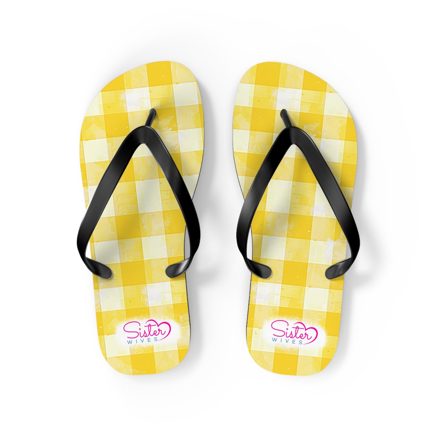 Cute Yellow Gingham Flip Flops for Women | Ethical Non Monogamy Lifestyle Summer Sandals