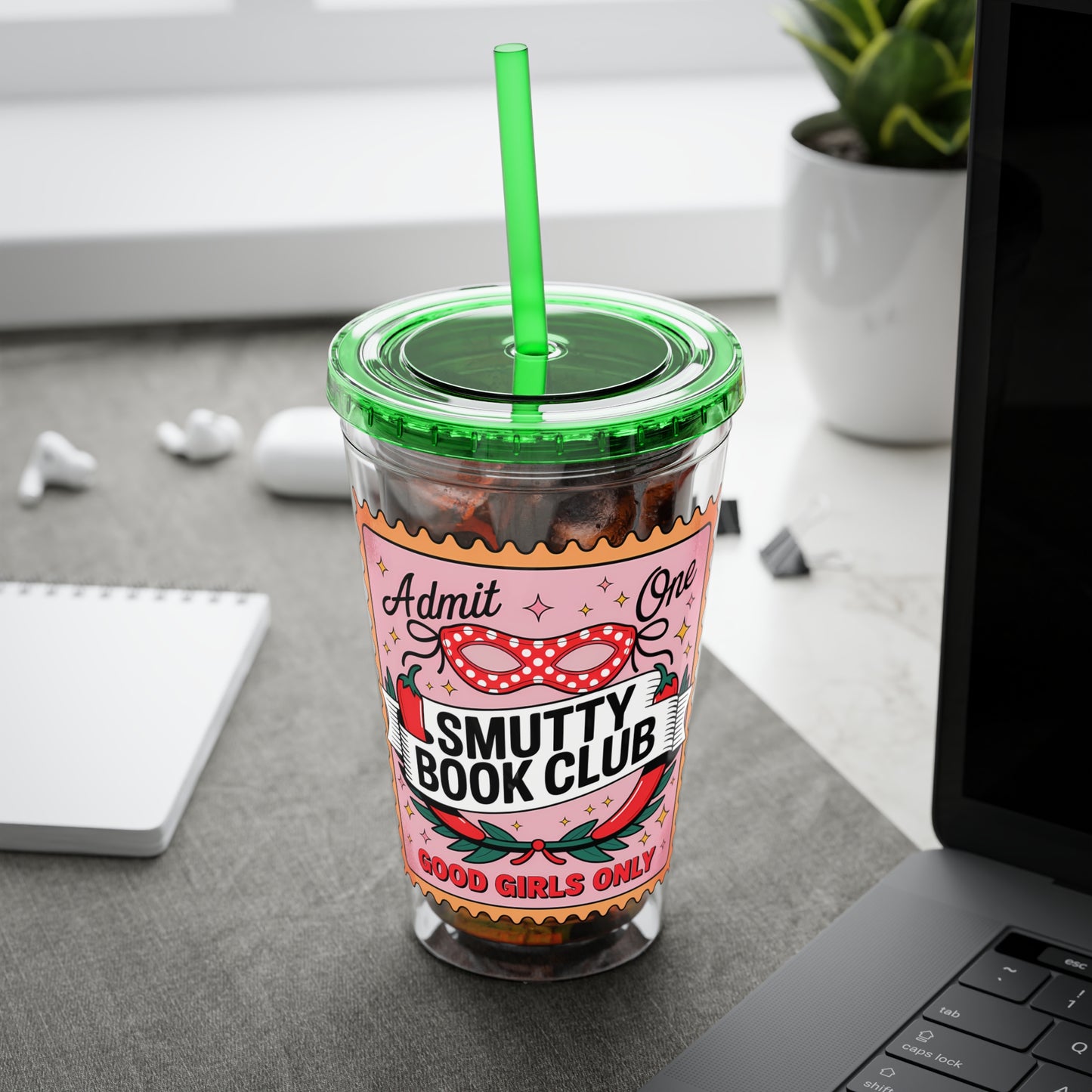 Admit One: Smutty Book Club – 16oz Sunsplash Tumbler | Polyamory Pride Cup | ENM Lifestyle Drinkware | Swinger Aesthetic Travel Cup | Spicy Romance Reader Gift | Poly, Open Relationship, Hotwife Vibes...