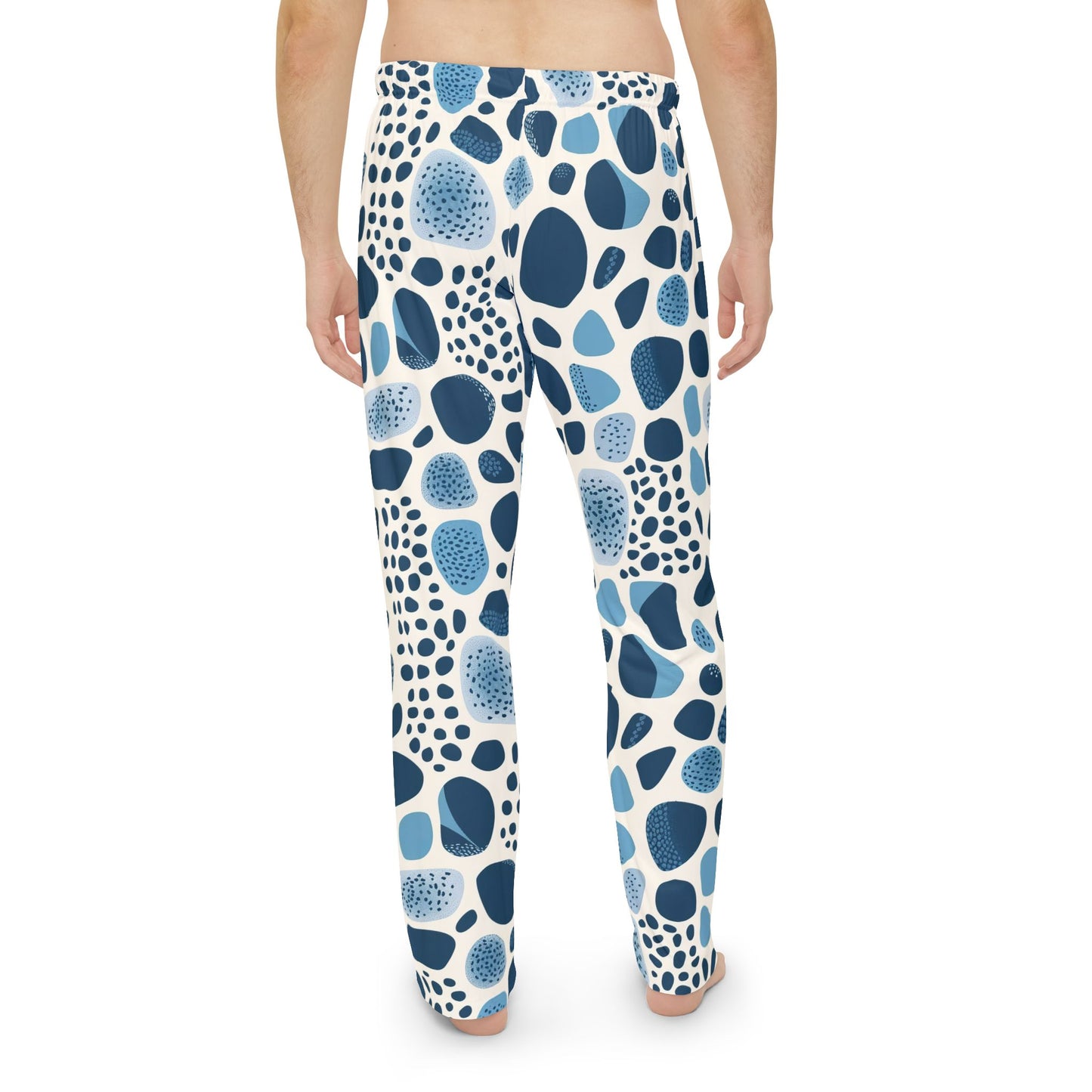 Men's Spotted Blue Mosaic Print Pajama Pants Men’s Boho Abstract Pajama Pants | Teal & Blue Modern Lounge Pants | Polyamory & ENM Friendly Sleepwear | Soft Cozy Gift