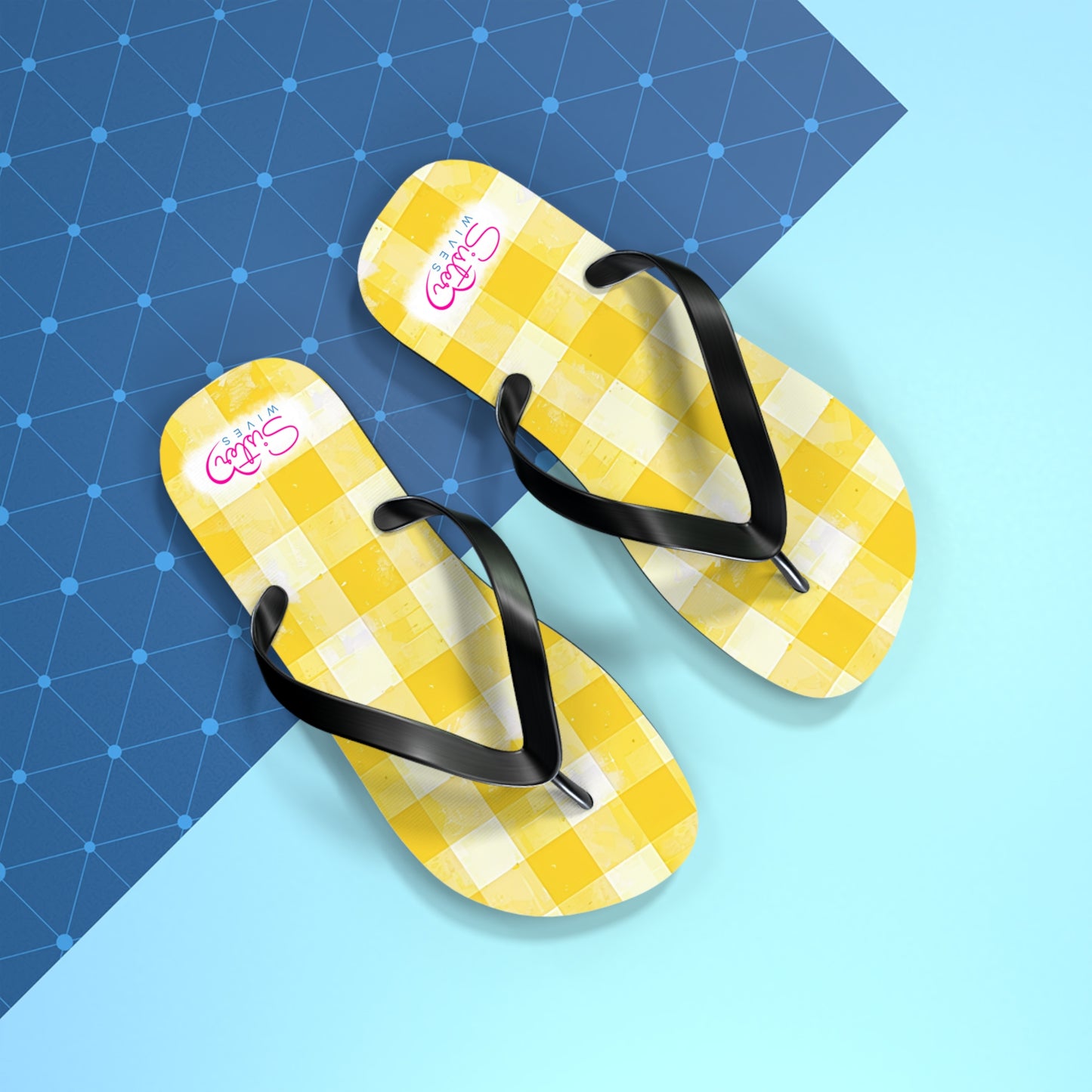 Cute Yellow Gingham Flip Flops for Women | Ethical Non Monogamy Lifestyle Summer Sandals