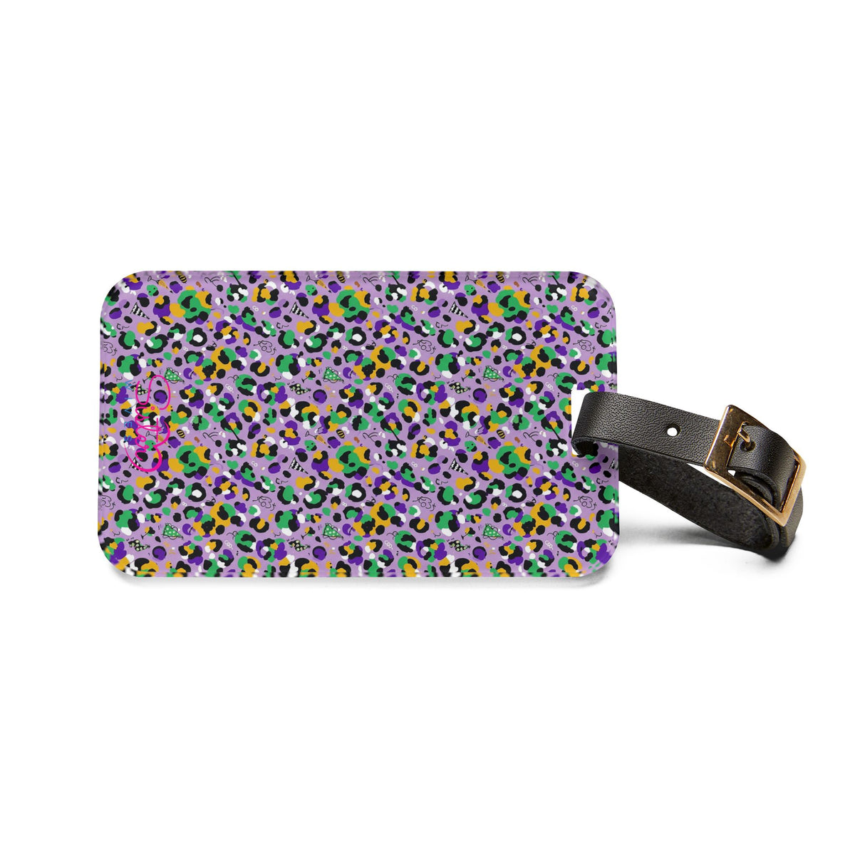 Mardi Gras Leopard Print Luggage Tag – Polyamory ENM Pride Travel Accessory, Colorful Acrylic Suitcase Tag