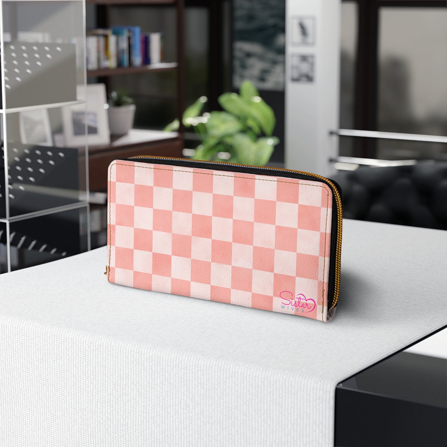 Checkered Pink Zipper Wallet | Polyamory Friendly Accessory | ENM Lifestyle Wallet | Inclusive Chosen Family Gift | Colorful Retro Checker Wallet