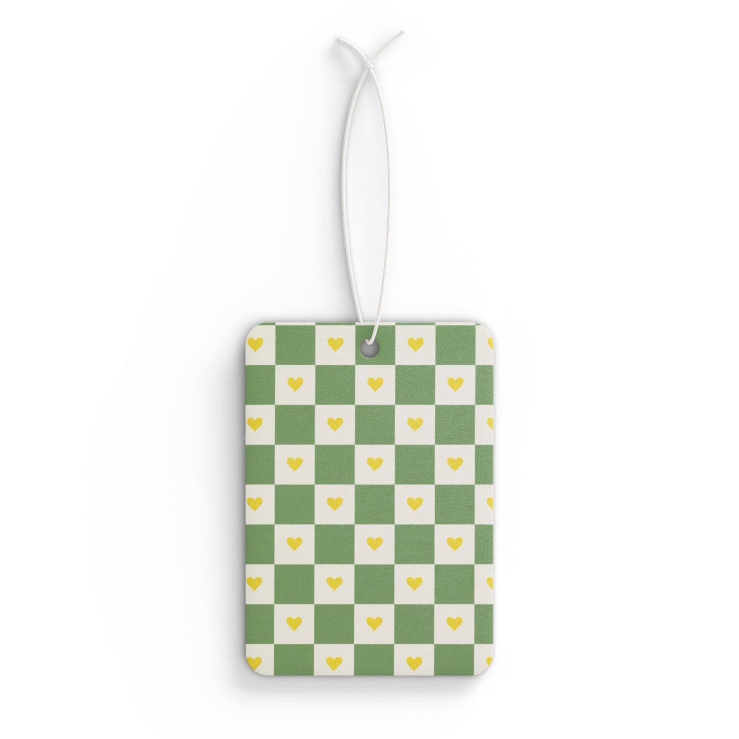 Green Checkered Heart Car Air Freshener – Cute Sage Aesthetic Hanging Diffuser | Pine, New Car & Black Ice Scents