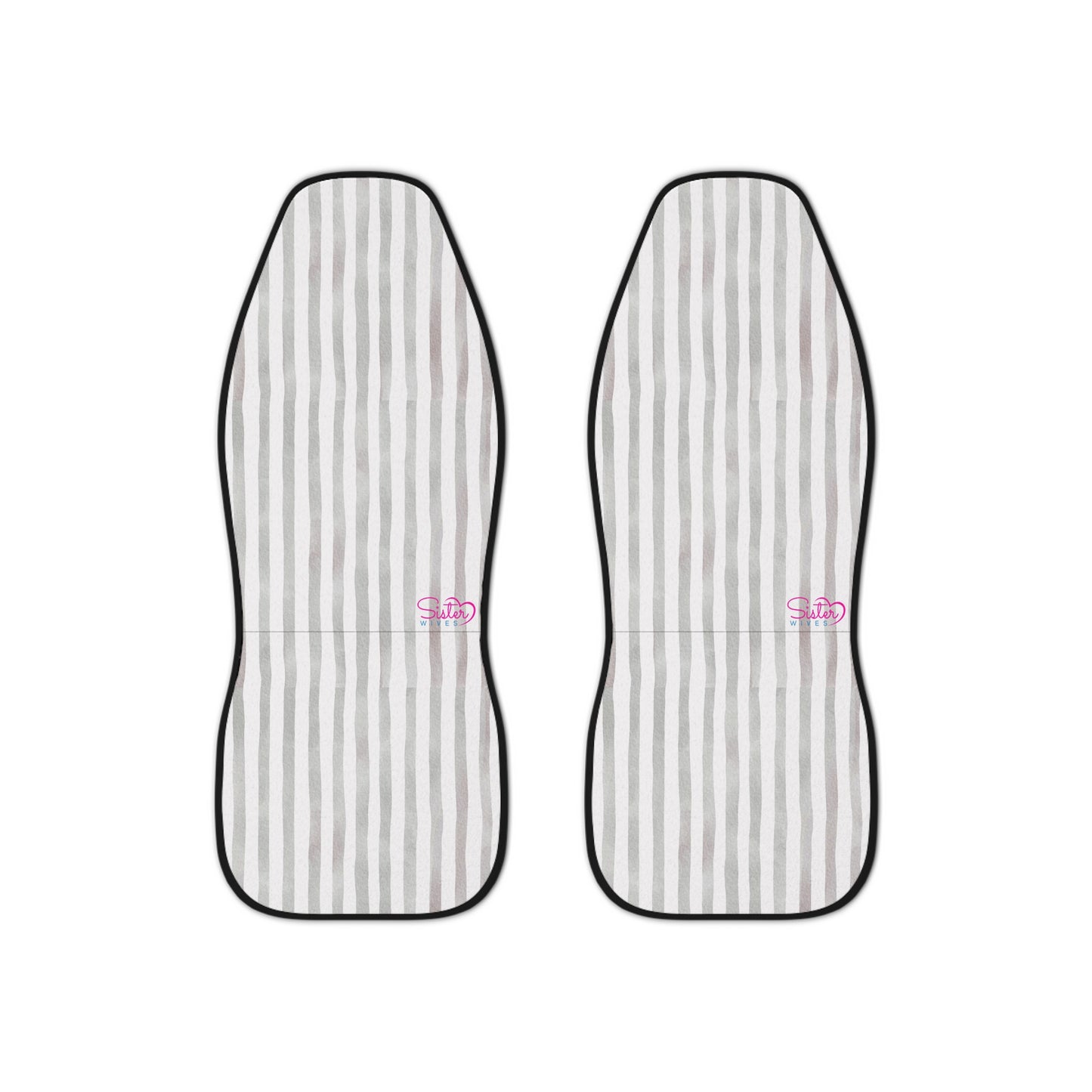 Silver Grey Stripe Car Seat Covers – Minimalist Boho Auto Decor | Polyamory & ENM Friendly